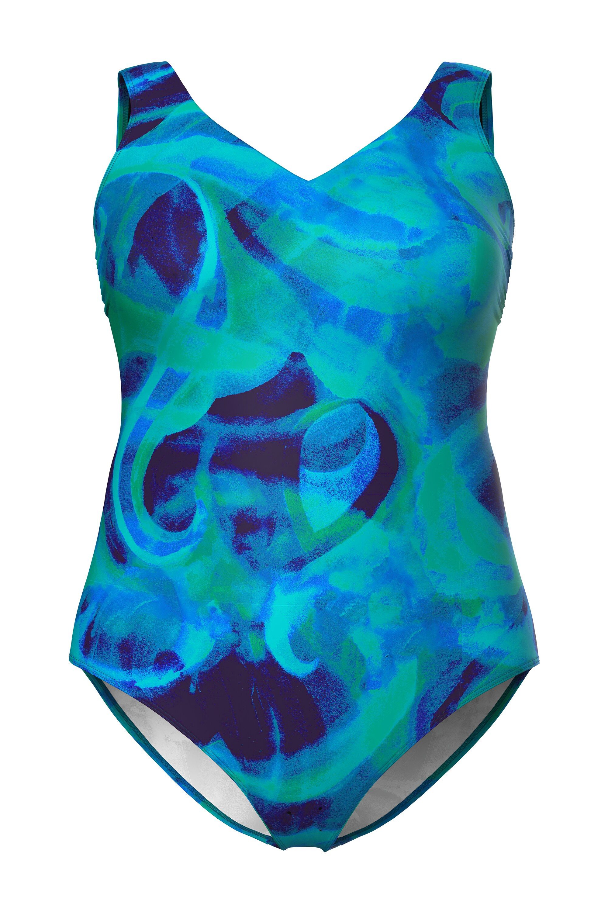 Ulla Popken Badeanzug Badeanzug Wellenmuster ohne Softcups Rundhals günstig online kaufen