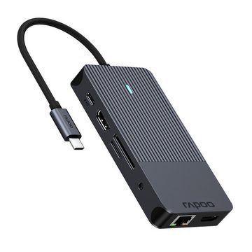 Rapoo UCM-2005 USB-C Multiport Adapter, 10in1, Grau USB-Adapter USB-C zu 2x HDMI, 3,5-mm-Klinke, MicroSD-Card, RJ-45 (Ethernet), SD-Card, USB 3.0 Typ A, 18 cm