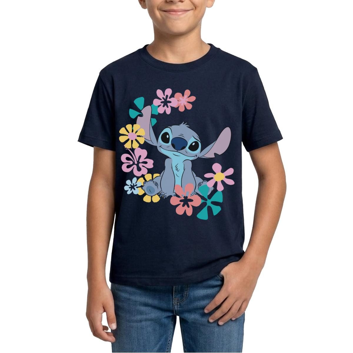 T-Shirt Lilo & Stitch, Stitch Mit Hawaiianischen Blumen Teenager T-Shirt