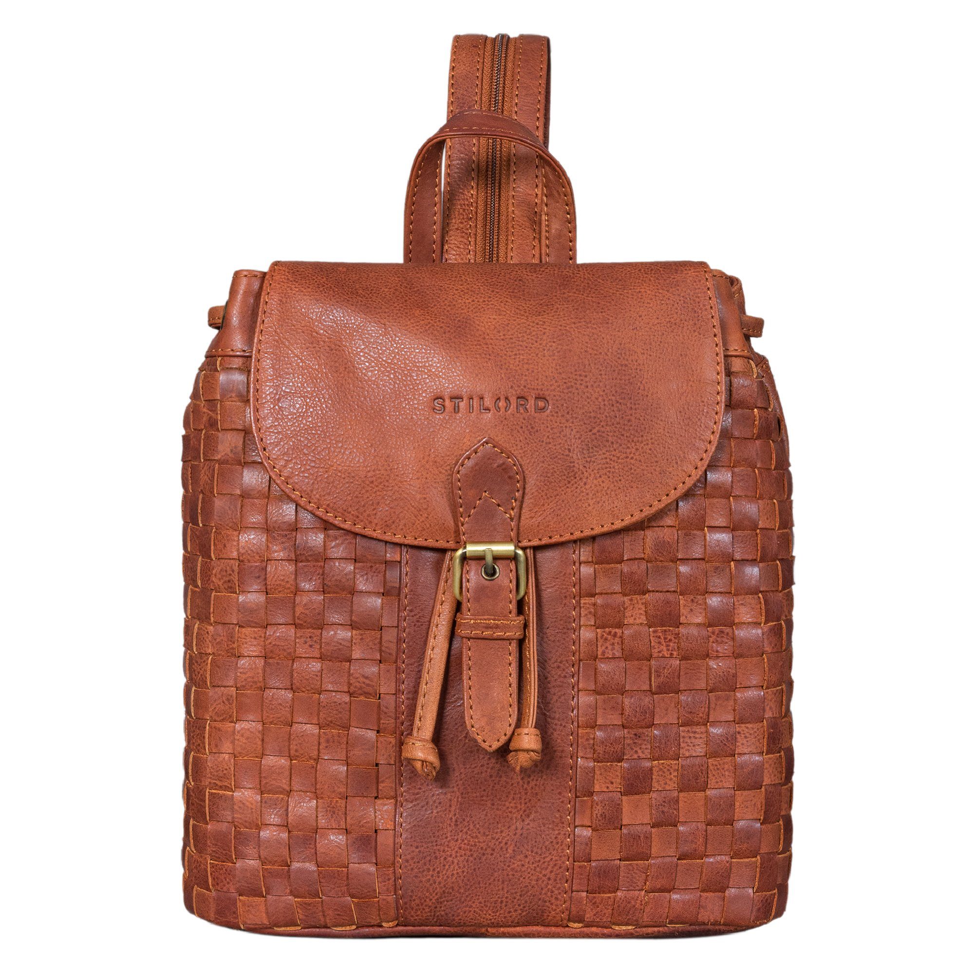 STILORD Cityrucksack "Camilla" Kleiner Lederrucksack Damen im Boho-Look geflochten