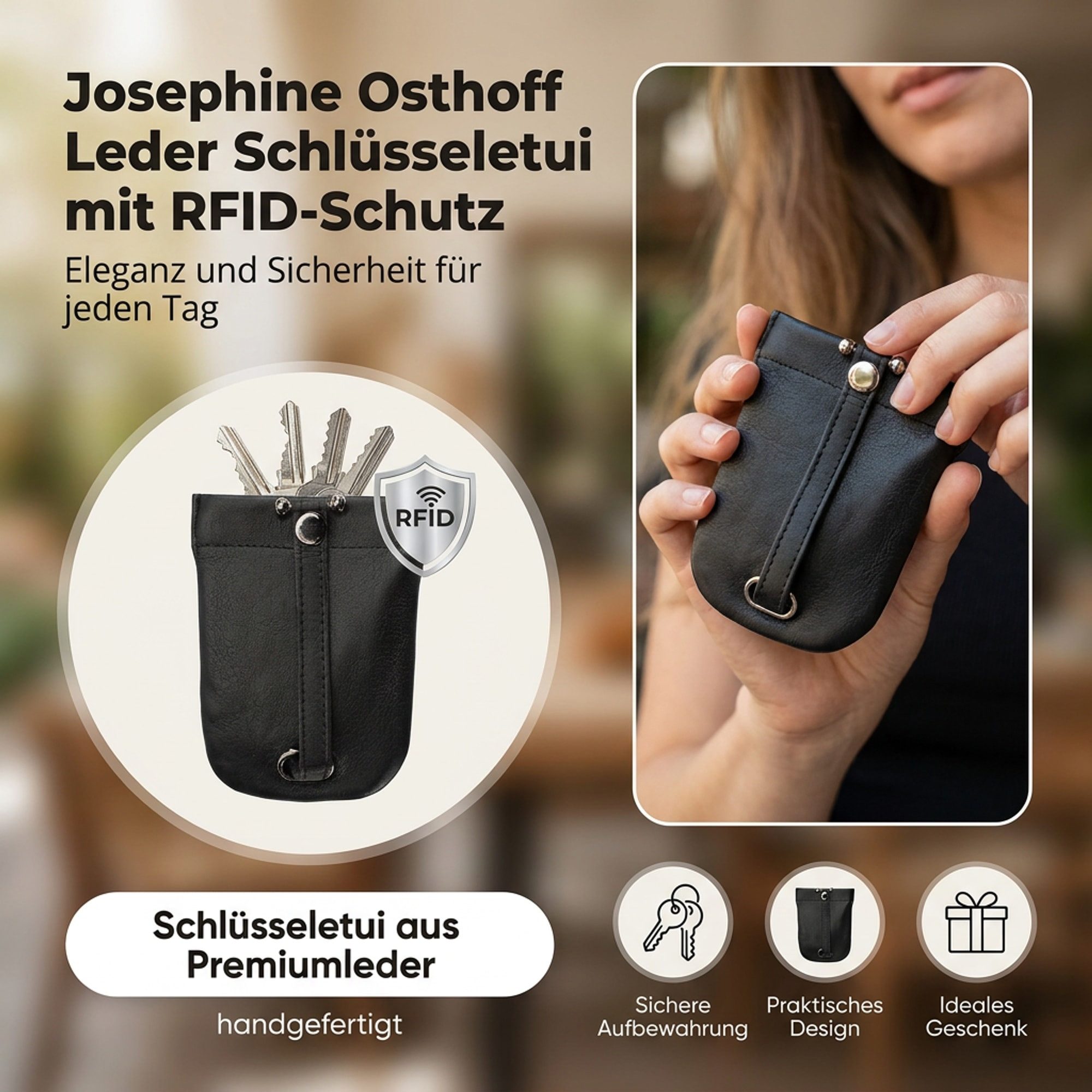 Josephine Osthoff Schlüsseltasche Schlüsselglocke Groß schwarz – Bild 4 von 5