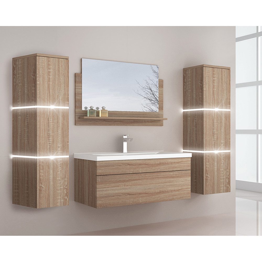 Aileenstore Badmöbel-Set Island 80, (5-St., Badmöbel-Set 5-teilig), Breite 80 cm, LED-Beleuchtung