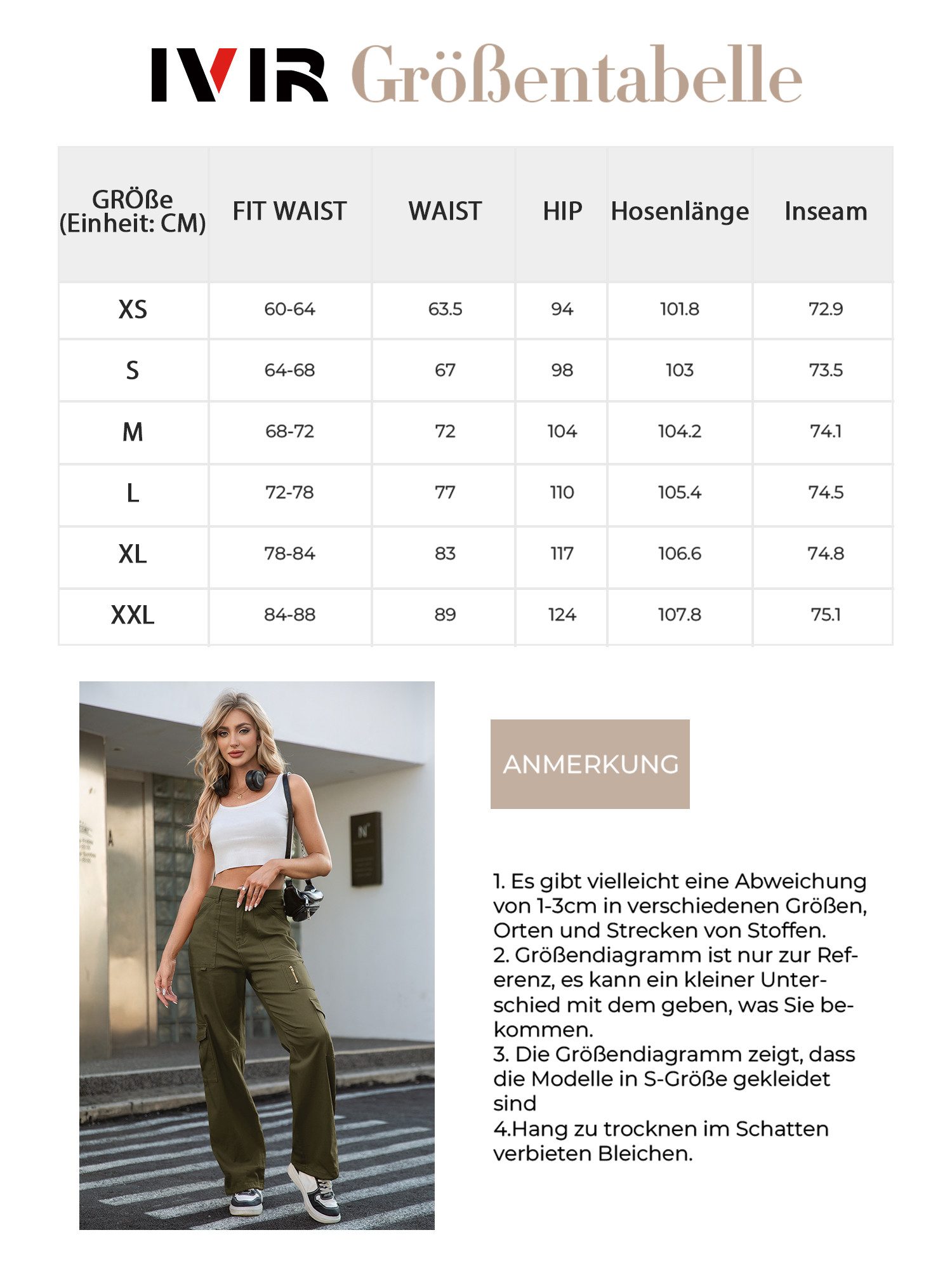 IVIR Cargohose Damen Arbeitshose Damen Hohe Taille mit 7 Taschen (1-tlg)