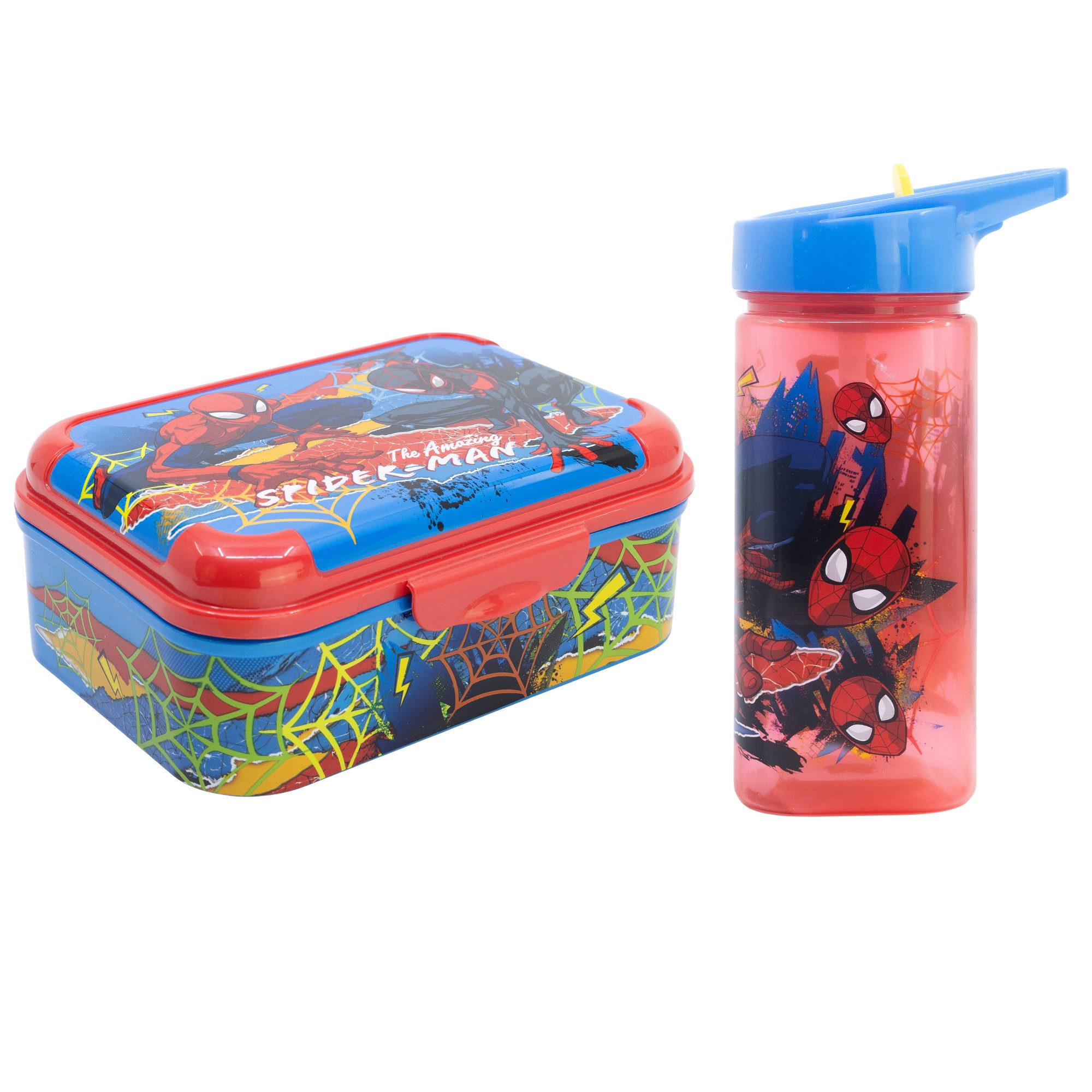 MARVEL Lunchbox Marvel Spiderman 2 teiliges Kinder Set Brotdose Trinkflasche 510 ml, (Spar-Set, 2-tlg., Spar-Set)