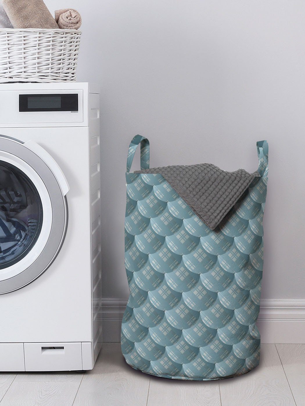 Wäschekorb Überlappten Griffen mit Farbe für Waschsalons, Wäschesäckchen Runden Kunst Abakuhaus Kordelzugverschluss neutrale