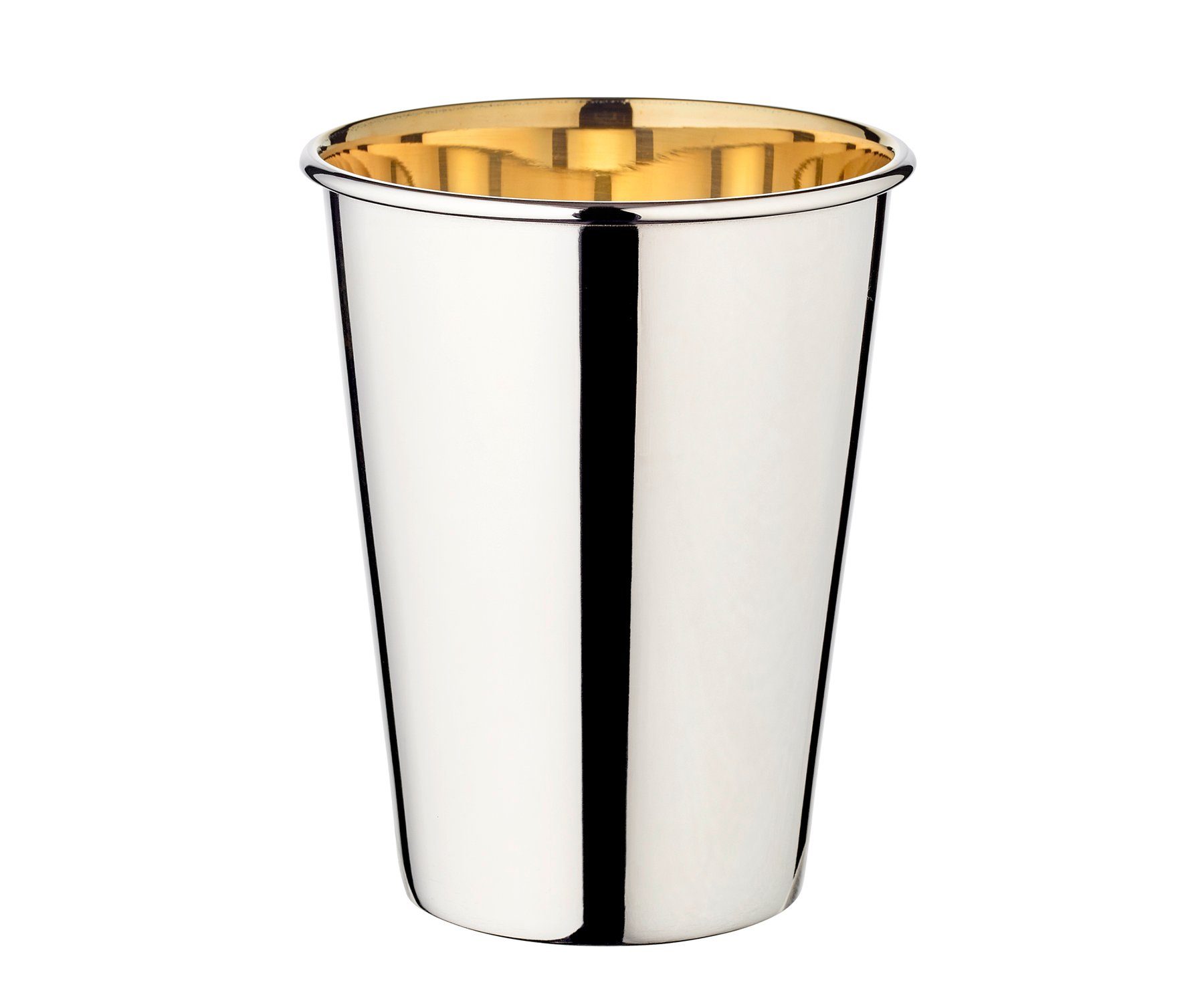 EDZARD Becher Salta, Messing, Trinkbecher im cleanen Design, Vase mit Silber-Optik, gravurfähig, schwerversilbert, 300 ml
