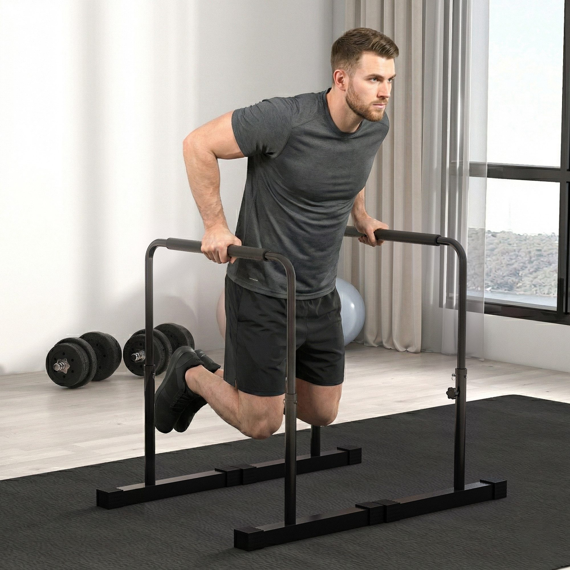 SPORTNOW Liegestützgriffe Dip Barren Bars Rutschfest Dip Station 80-100 cm Höhenverstellbar (Parallettes, 2-St., Push Up Griffe), für Muskeltraining und Krafttraining Stahl Schwarz