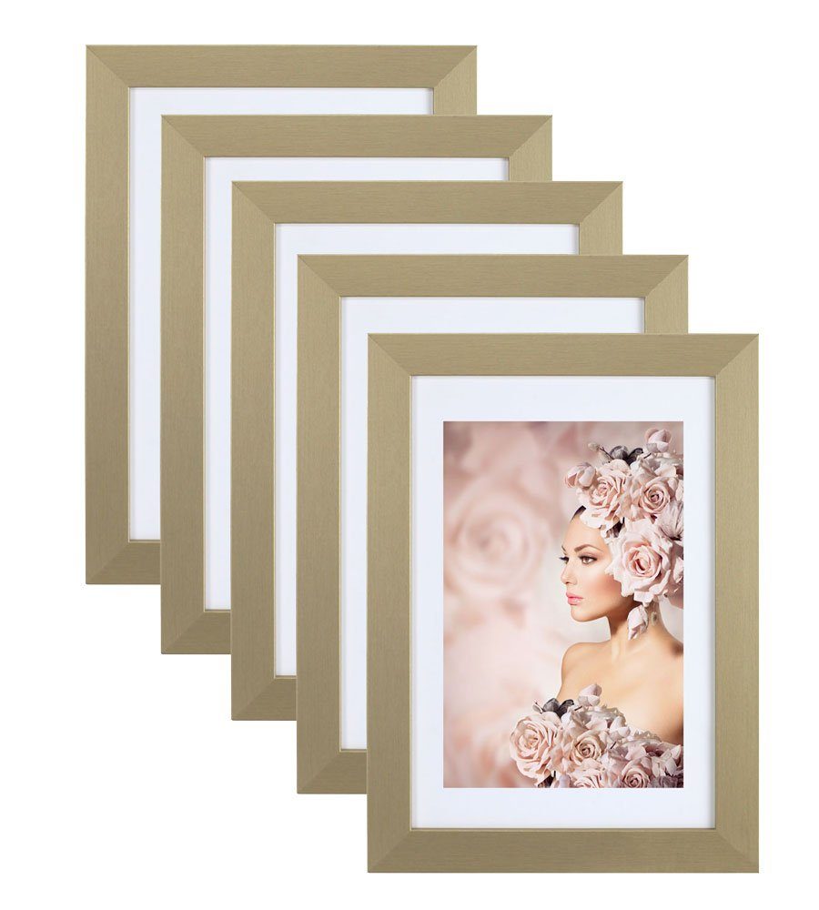 IDEAL TREND Bilderrahmen 5er Pack Holz Bilderrahmen Foto Plexi Rahmen Acryl Collage Wanddeko Po, für 5 Bilder (5 St), Natürliche Holzmaserung sichtbar, leichte Farbabweichungen möglich