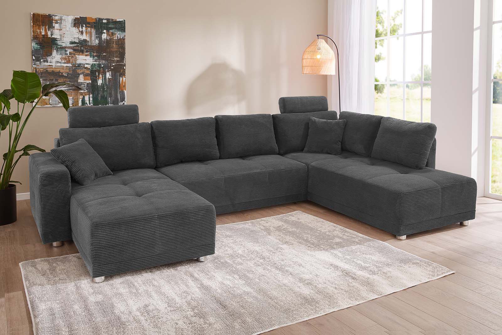 Jockenhöfer Gruppe Wohnlandschaft Orlando U-Form, B: 337 cm, Liegefl. 135x305 cm, mit Schlaffunktion, Bettkasten, 2 Kopfstützen & 2 Zierkissen,Federkern