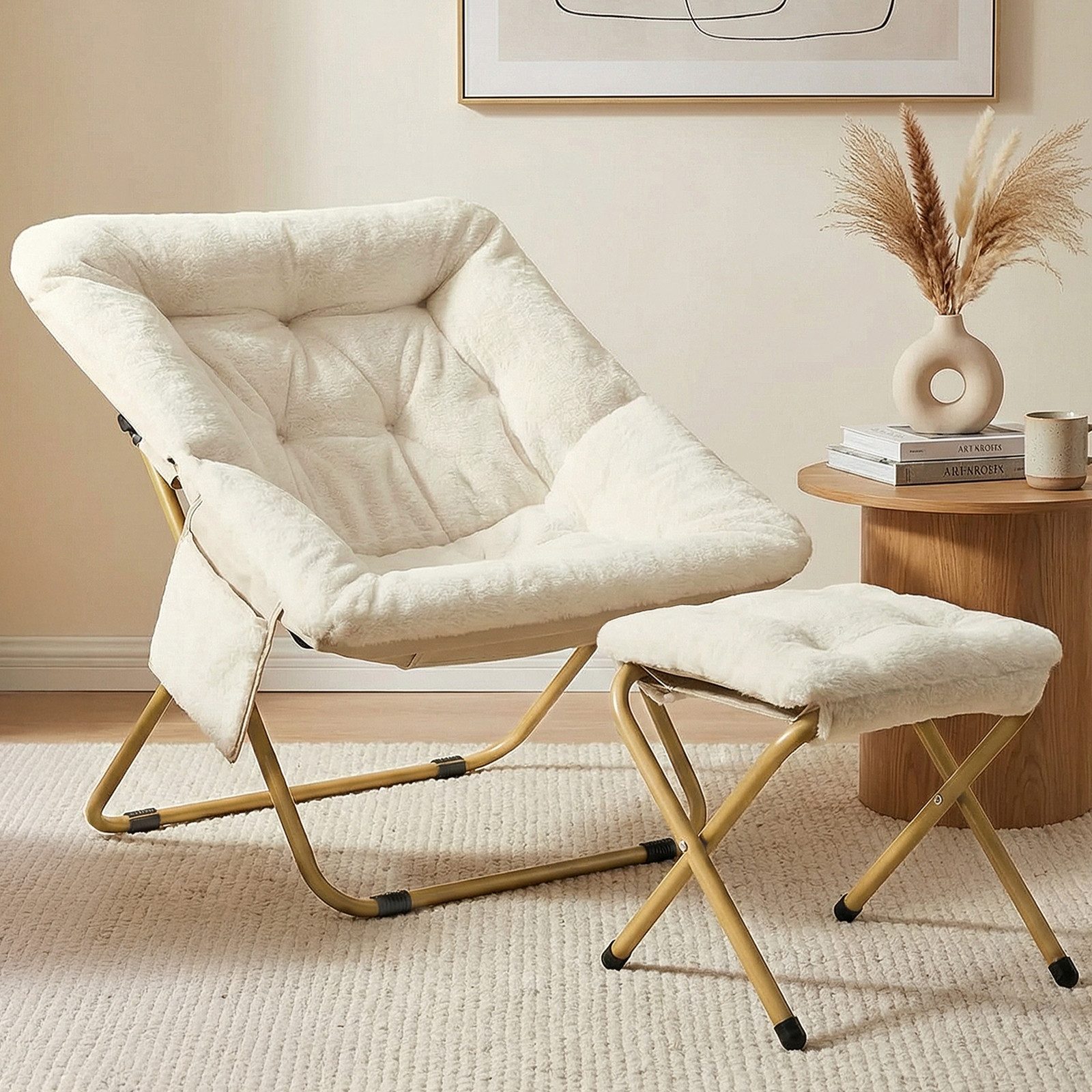 TLGREEN Relaxsessel,klappbarer Lounge-Sessel mit Hocker, (Weicher Kunstfell-Lesesessel, Relaxsessel mit Hocker),Ideal für Wohnzimmer, Schlafzimmer & Spielzimmer
