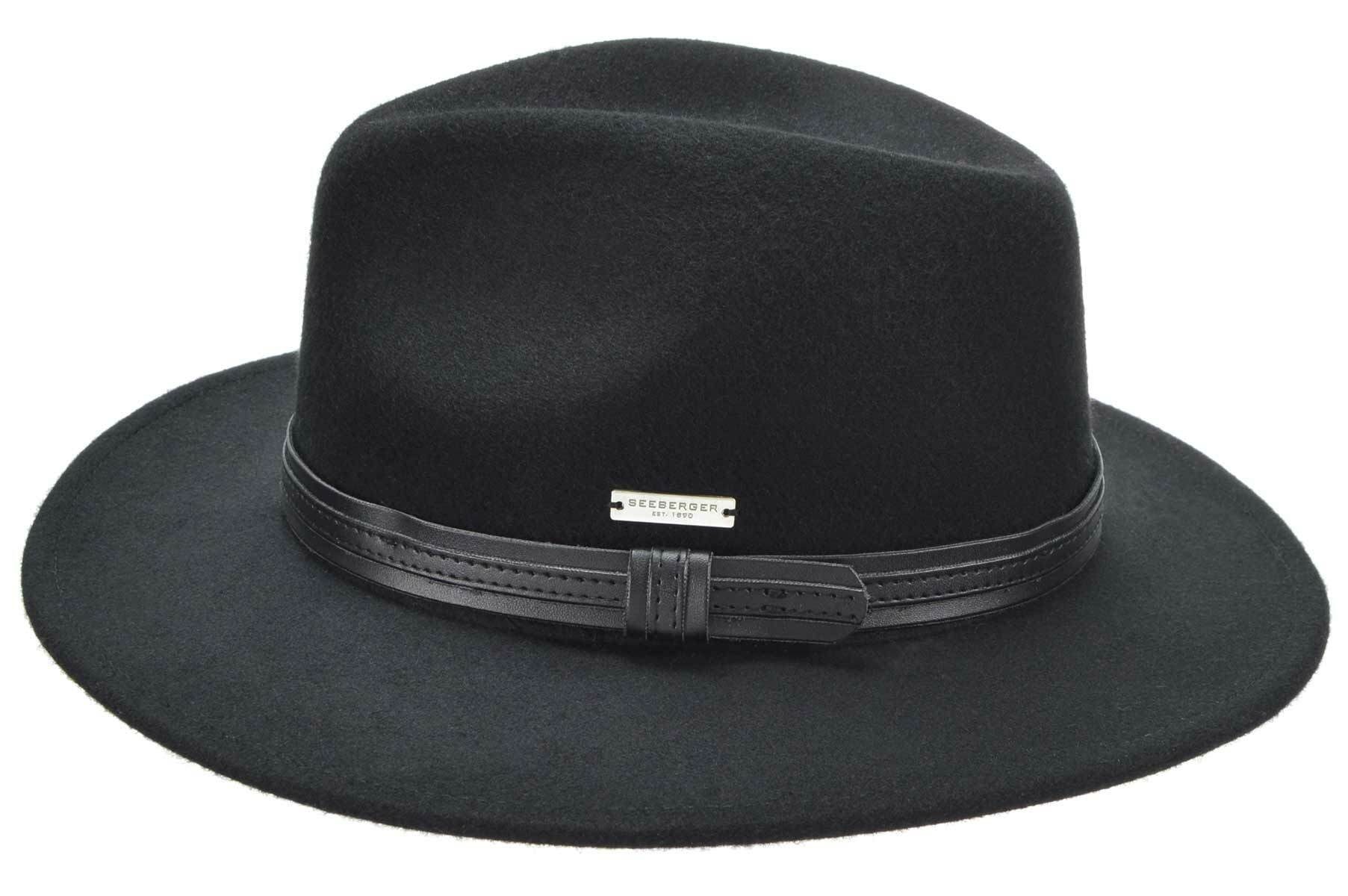 Seeberger Fedora Wollfilzfedora mit schwarzer Kunstlederumlage 70425-1