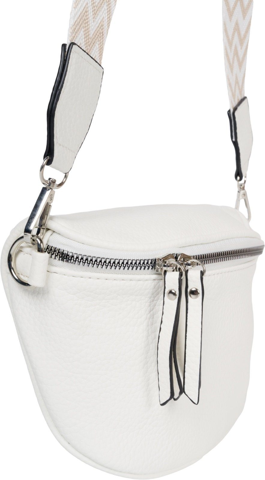 styleBREAKER Halbmond Raute Crossbody Umhängetasche (1-tlg), Bag Weiß Zick-Zack