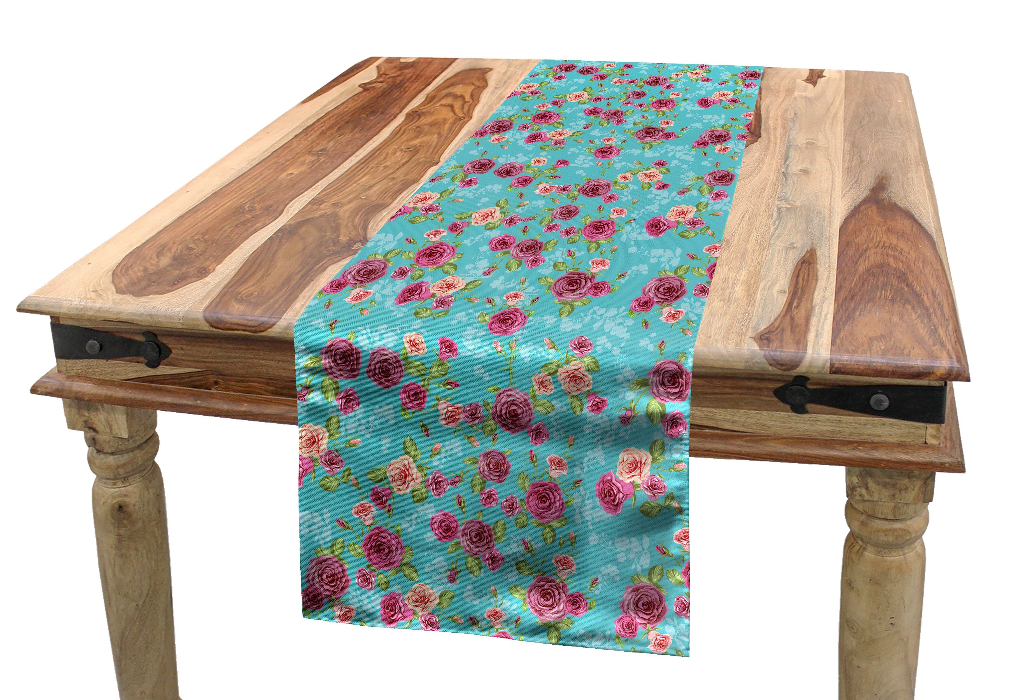 Abakuhaus Tischläufer Esszimmer Küche Rechteckiger Dekorativer Tischläufer, Garten Rose Bouquet Muster