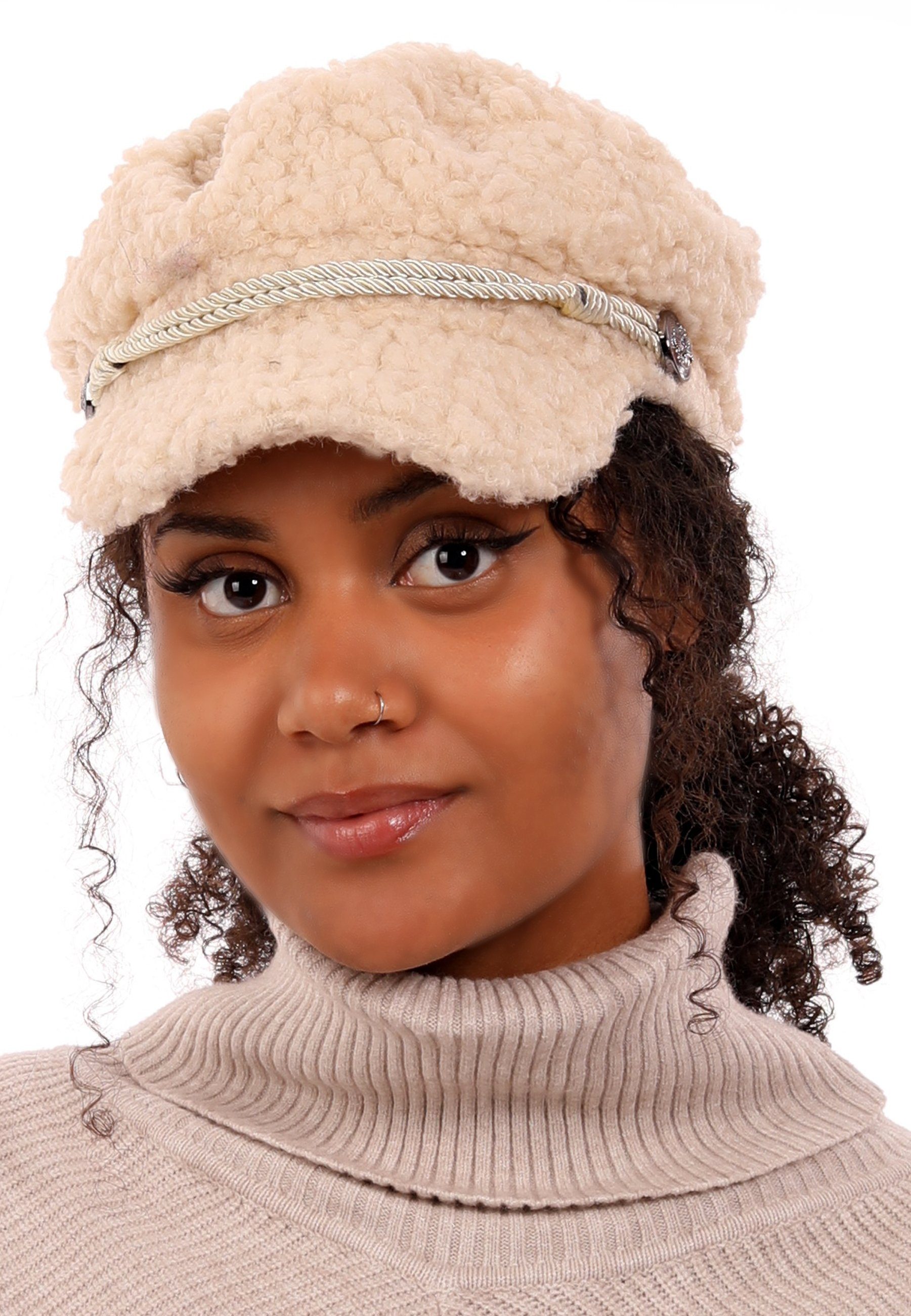 beige -Teddy aus Schiebercap Style Wintermütze Teddy-Cap & (1-St) Kunstfell YC Fashion Schirmmütze