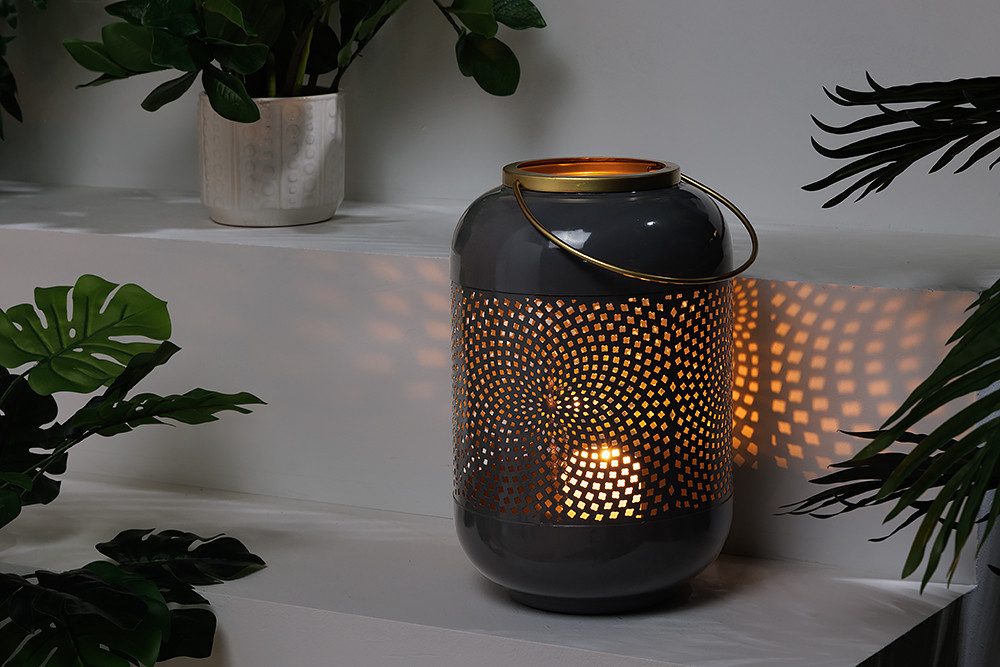 riess-ambiente Windlicht CANDLELIGHT 30cm grau / gold (Einzelartikel, 1 St), orientalischer Teelichthalter · Metall · Deko-Laterne · Design