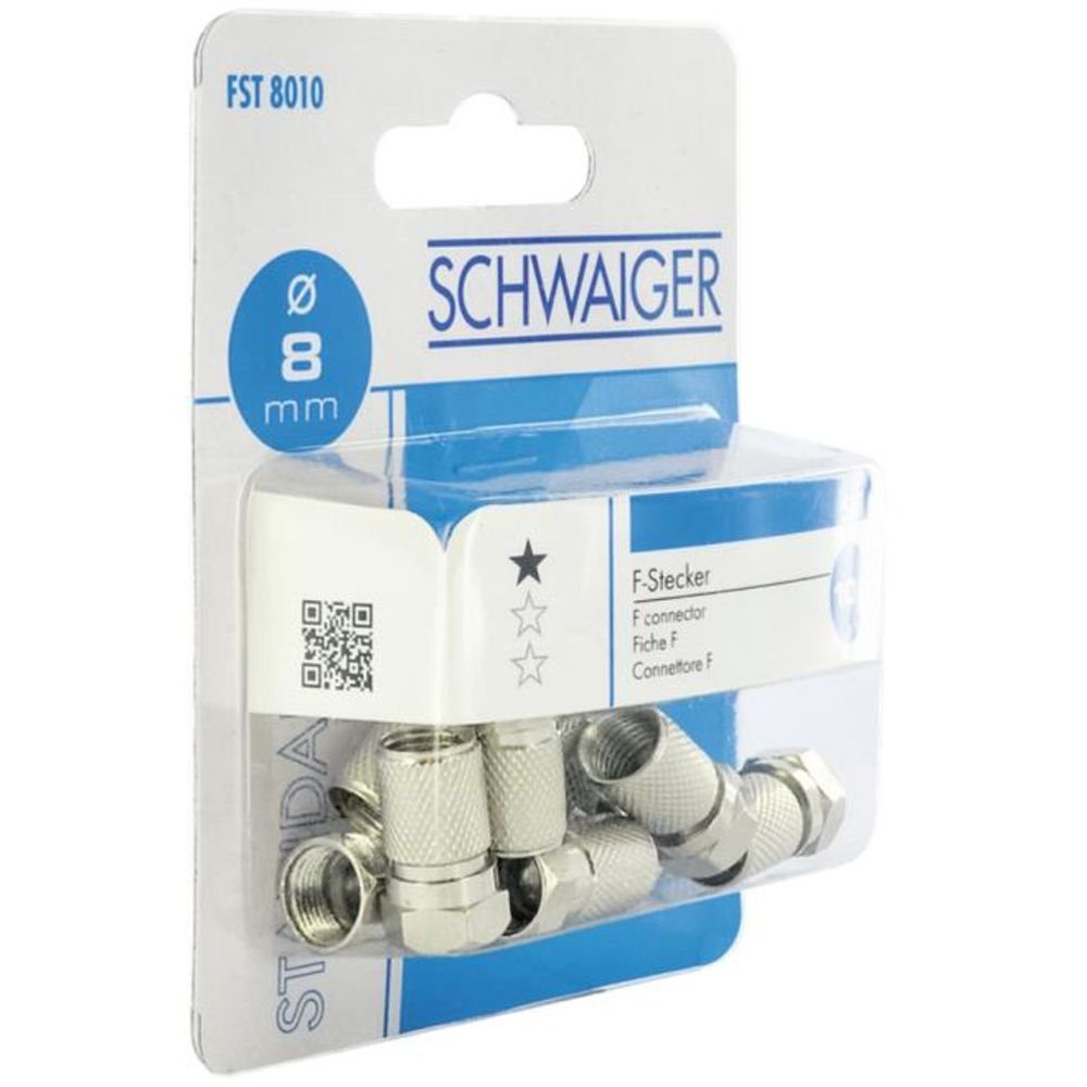 Schwaiger Silberm FST8010531, Koaxialkabel-Adapter 8,0mm, F-Stecker Koax-Kabelverbinder Set, 10er
