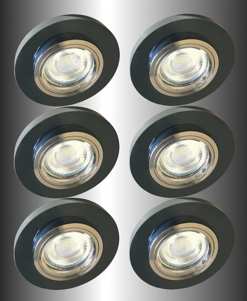 TRANGO LED Einbauleuchte, 6736R-06G6KSDAK 6er Set *BLACK CRYSTAL* LED  Deckenstrahler in Rund aus Schwarzglas (Handgeschliffen) & Alu inkl. 6x  3-Stufen dimmbar GU10 LED Leuchtmittel 6000K Tageslichtweiß,  Tageslichtweiß, Einbauleuchte, Einbauspot