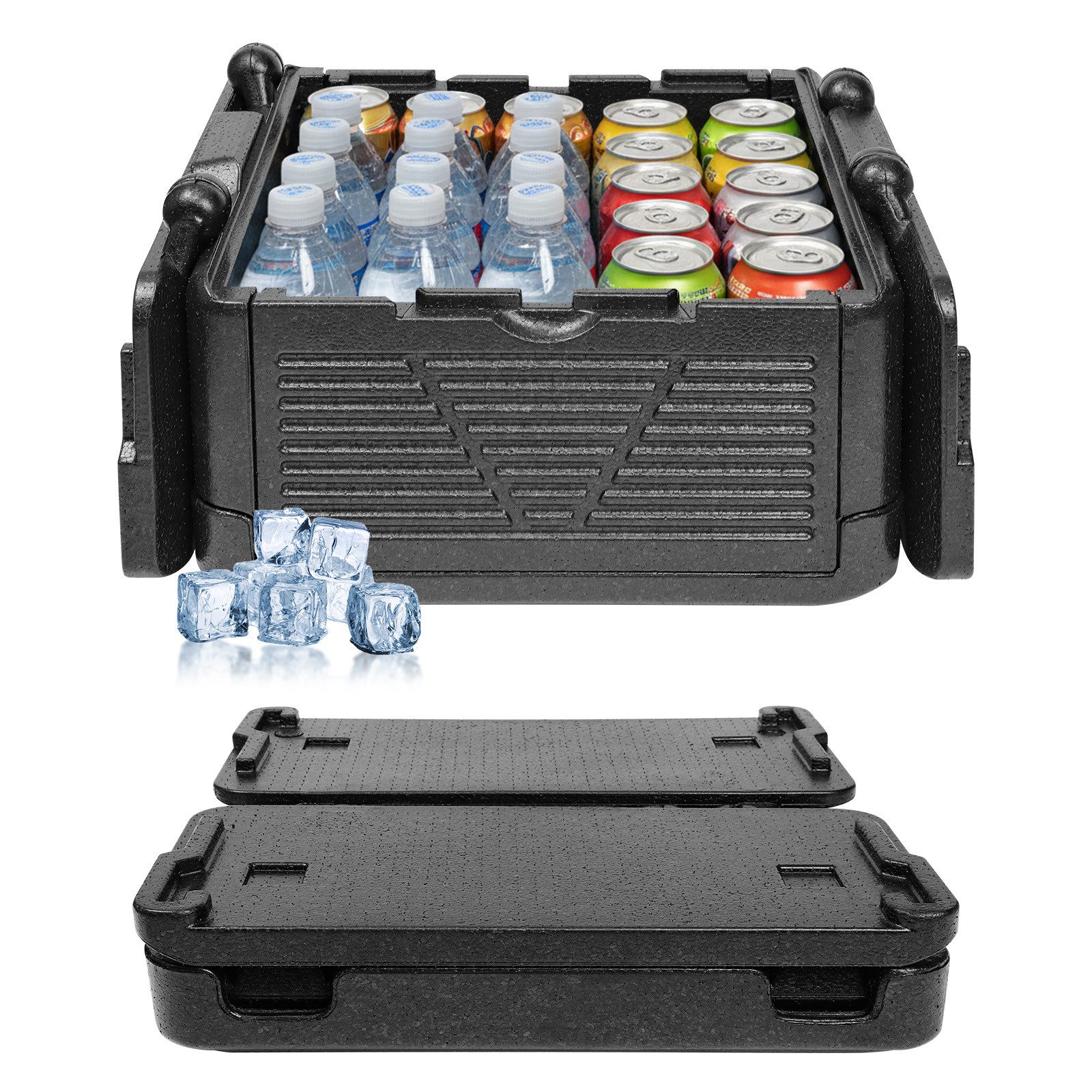 JOYOLEDER Kühlbox EPP-Thermobox faltbar 43 x 43 x 25 cm, Warmhaltebox, Schwarz, Thermobox für Essen, Thermobox Kühlbox, Isolier Klappbox, Isolierbox