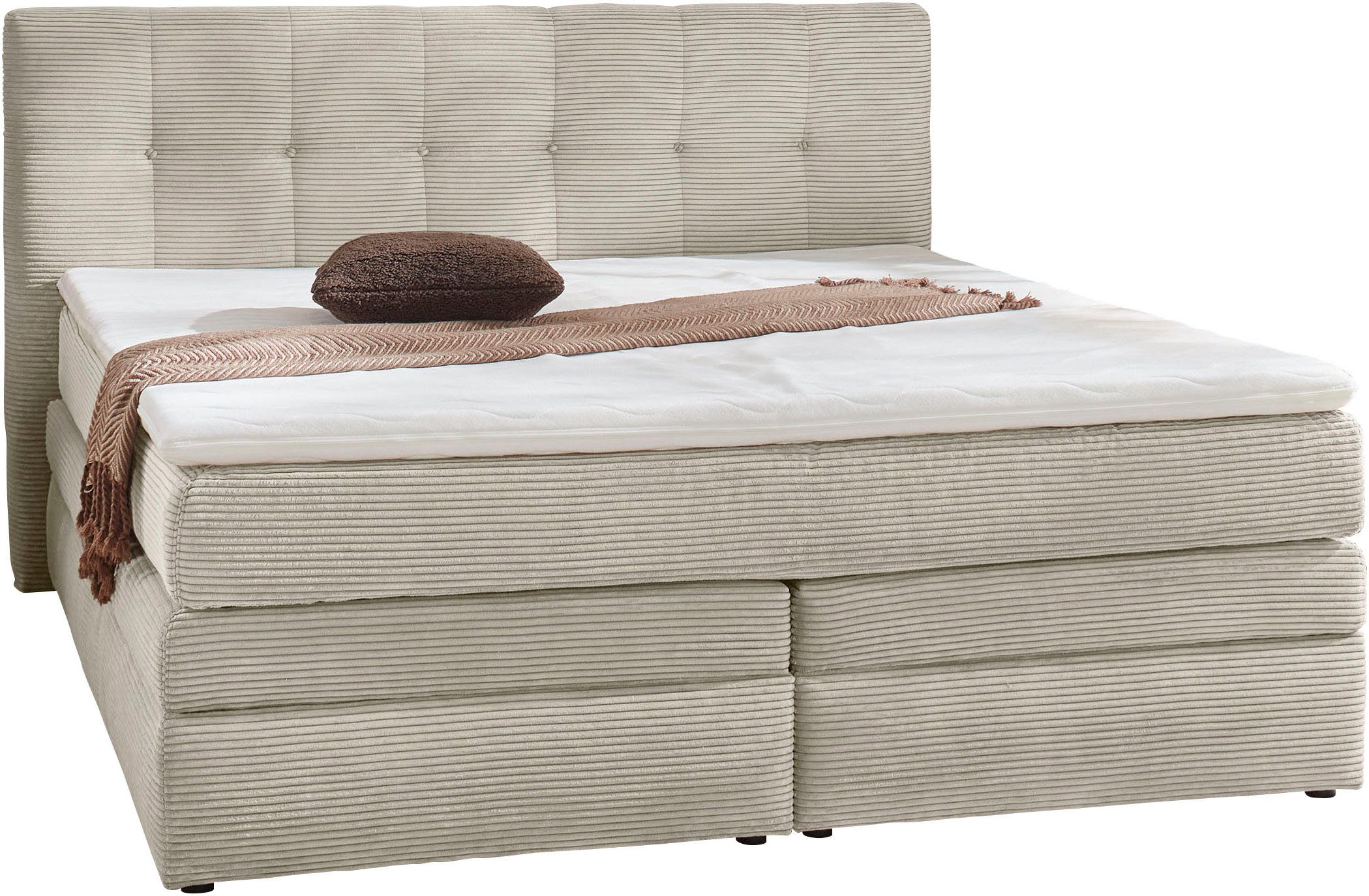Jockenhöfer Gruppe Boxspringbett AMY in Cord, erhältlich in den Breiten 180cm & 200cm, mit Bettkasten & Kaltschaum-Topper