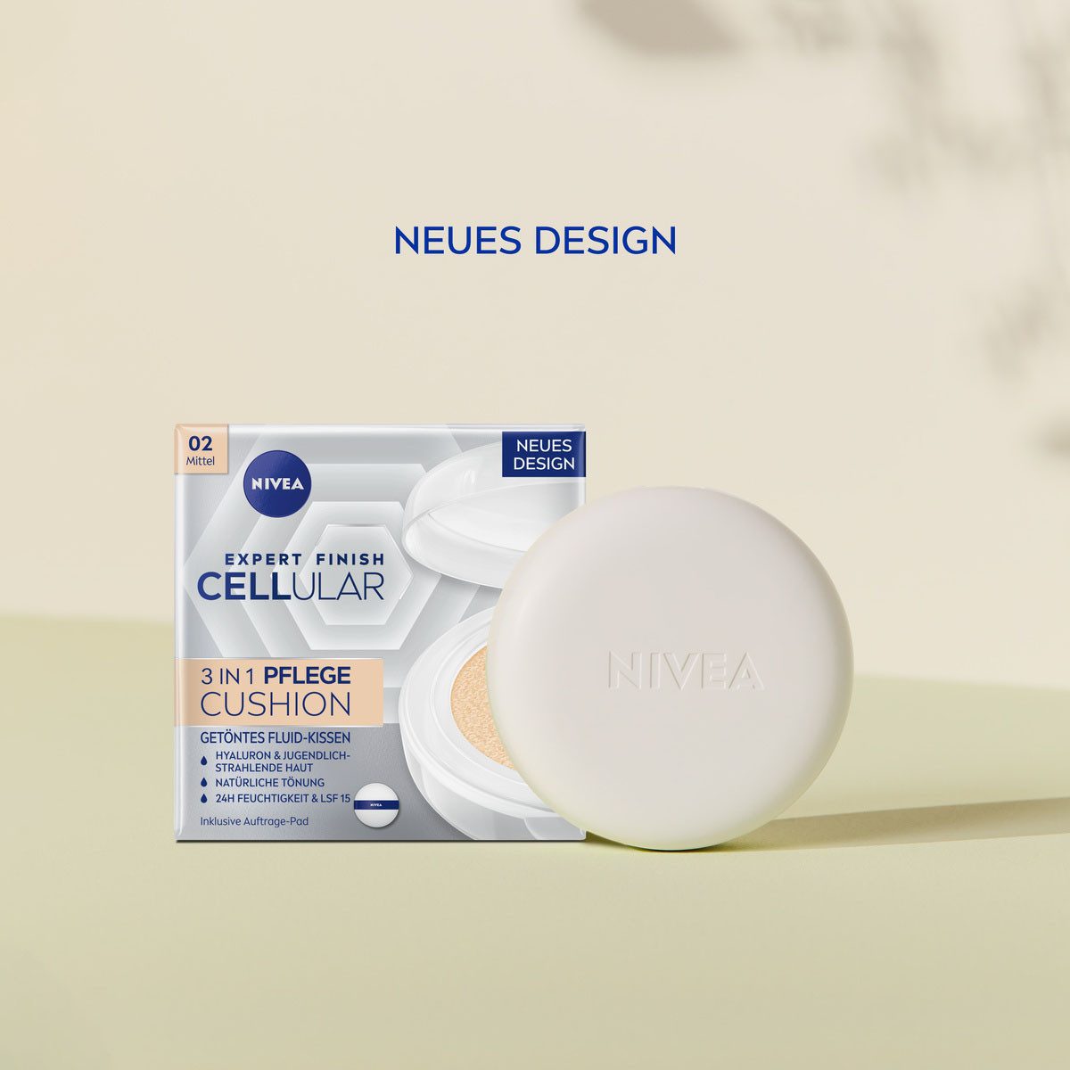 Nivea Foundation CELLULAR EXPERT FINISH 3IN1 CUSHION LSF 15, spendet Feuchtigkeit, ebenmäßigere Haut, mindert Fältchen.