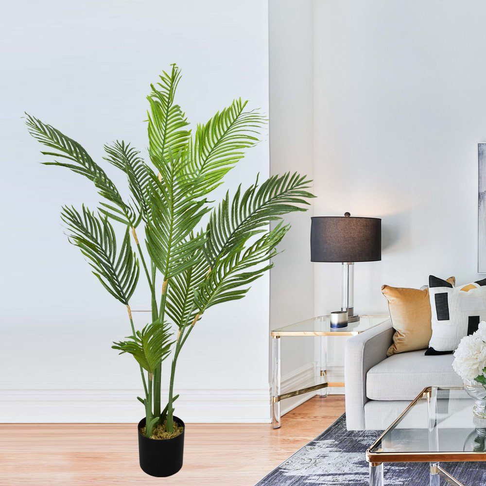 Kunstpflanze Kunstpflanze Palme Palmenbaum 160 cm Decovego, Pflanze Künstliche Arekapalme Decovego