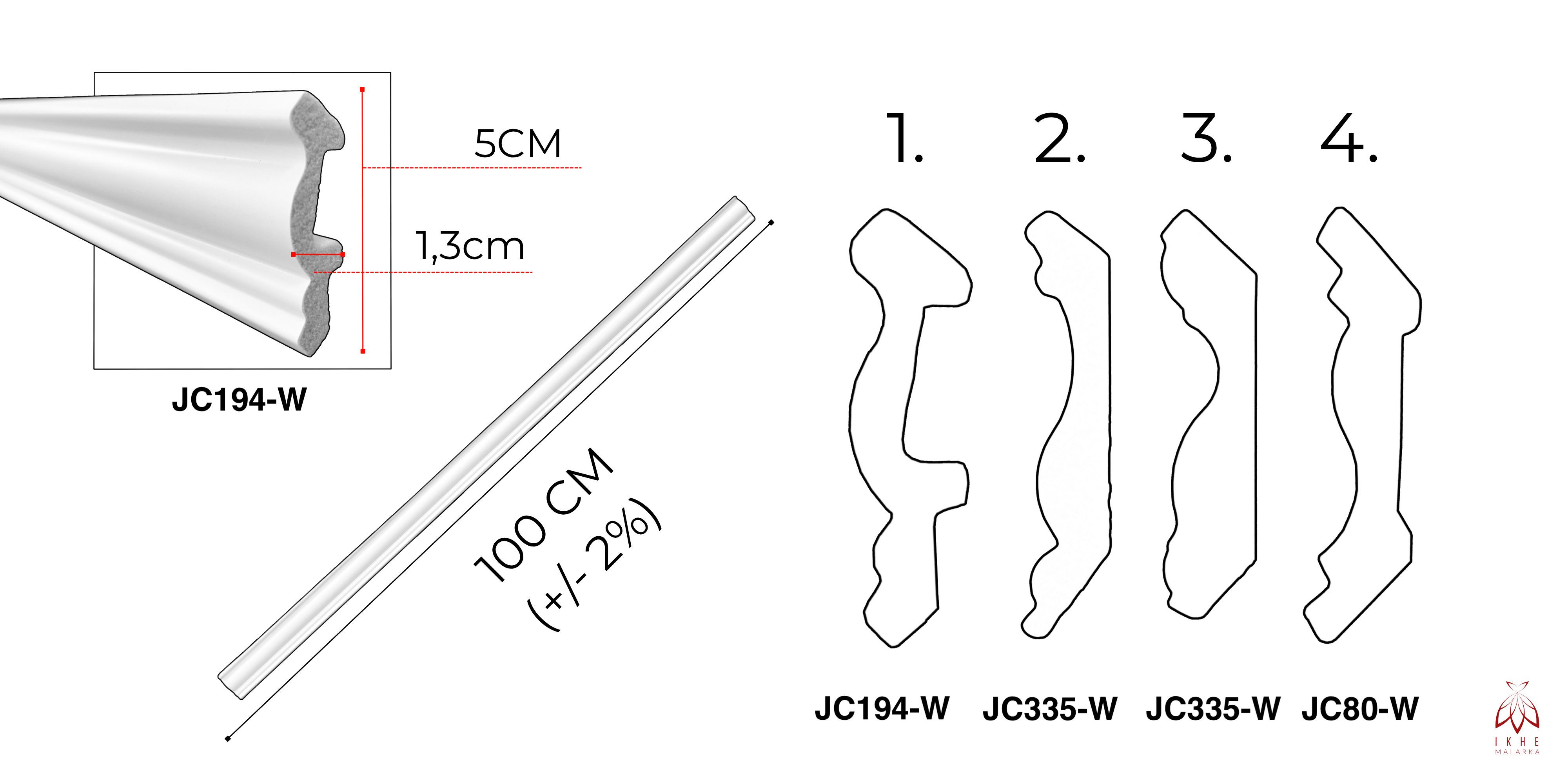 IKHEMalarka Deckenleiste 100 cm – Zierleisten - dekorative Stuckleisten für Wand & Decke, Montagekleber - Pattex DK Flex 1000, 4 Designprofile zur Auswahl, Einzelleiste, leicht, hart & formstabil - überstreichbar