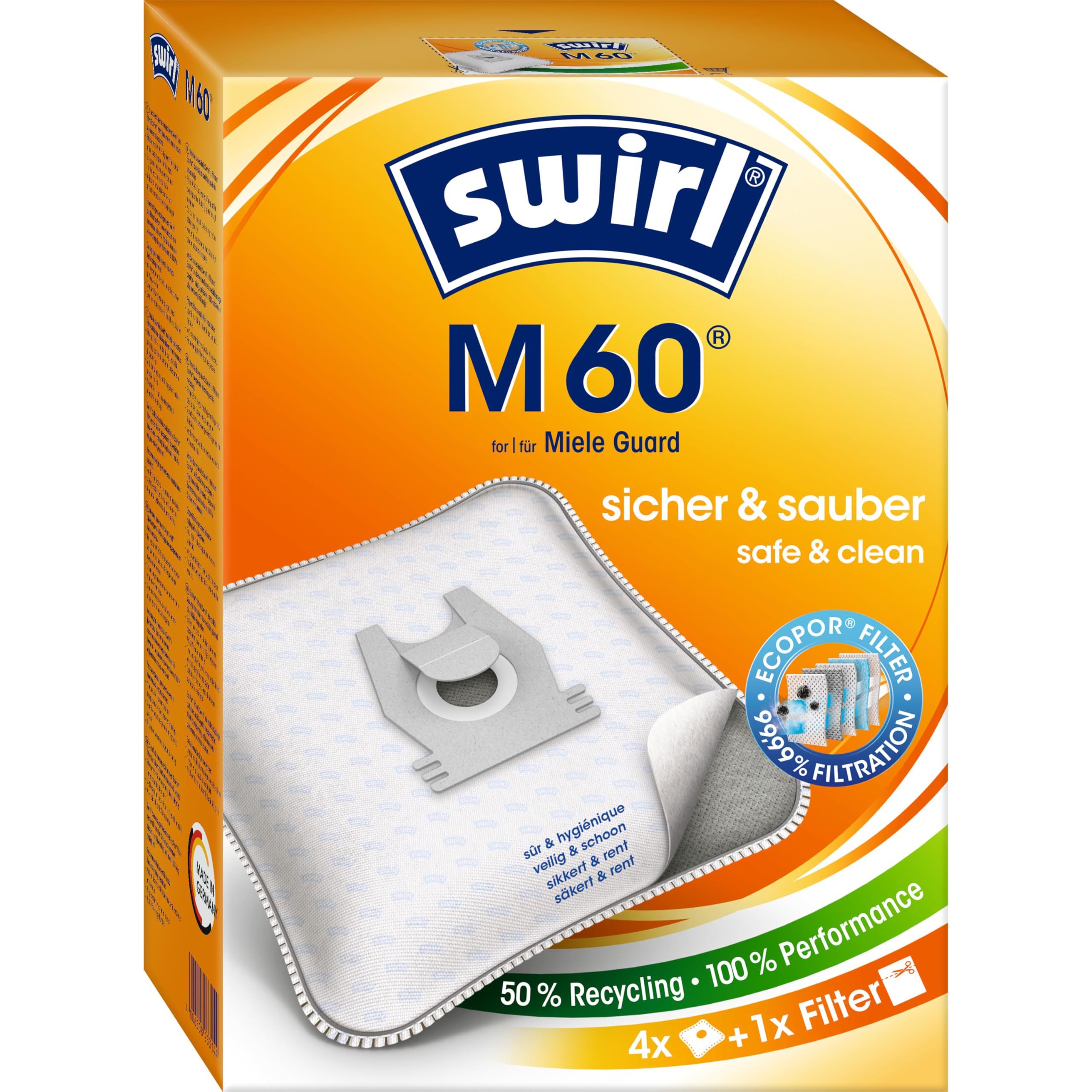 Swirl Staubsaugerbeutel M 60 EcoPor, 99,99% Filterung von Allergenen & Hausstaub