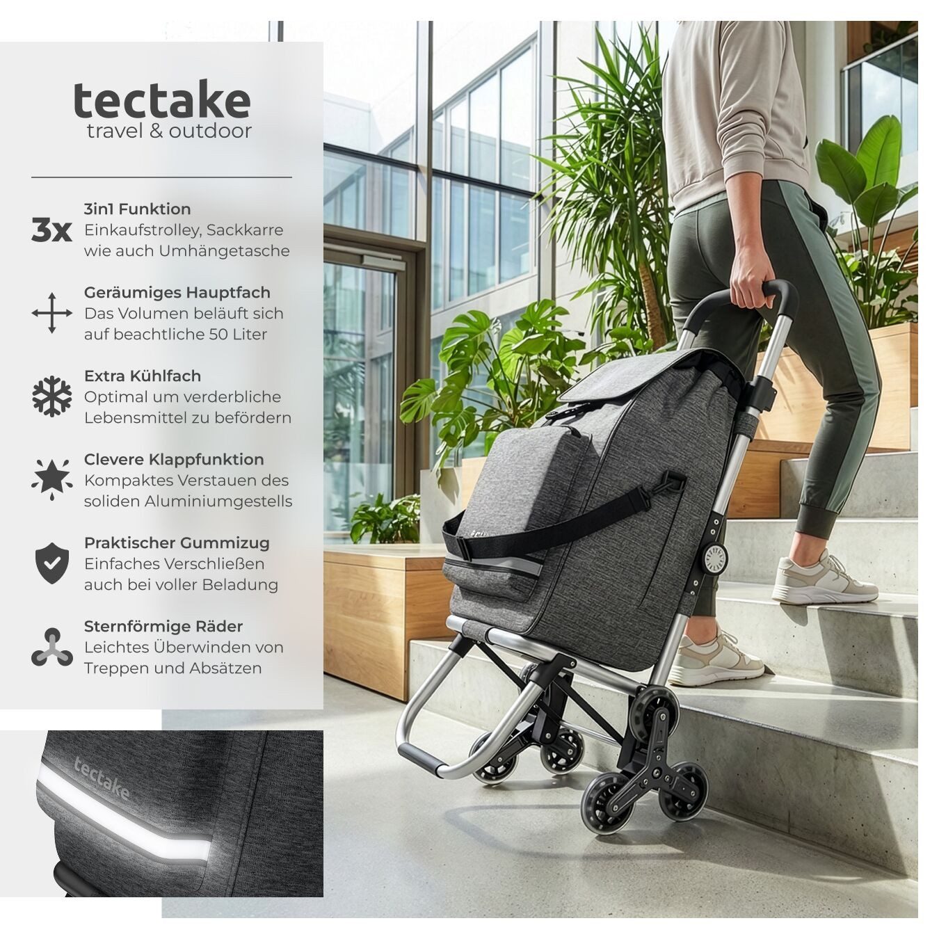 tectake Einkaufstrolley Shopper, 3-in-1, Nutzung auch als Umhängetasche und günstig online kaufen