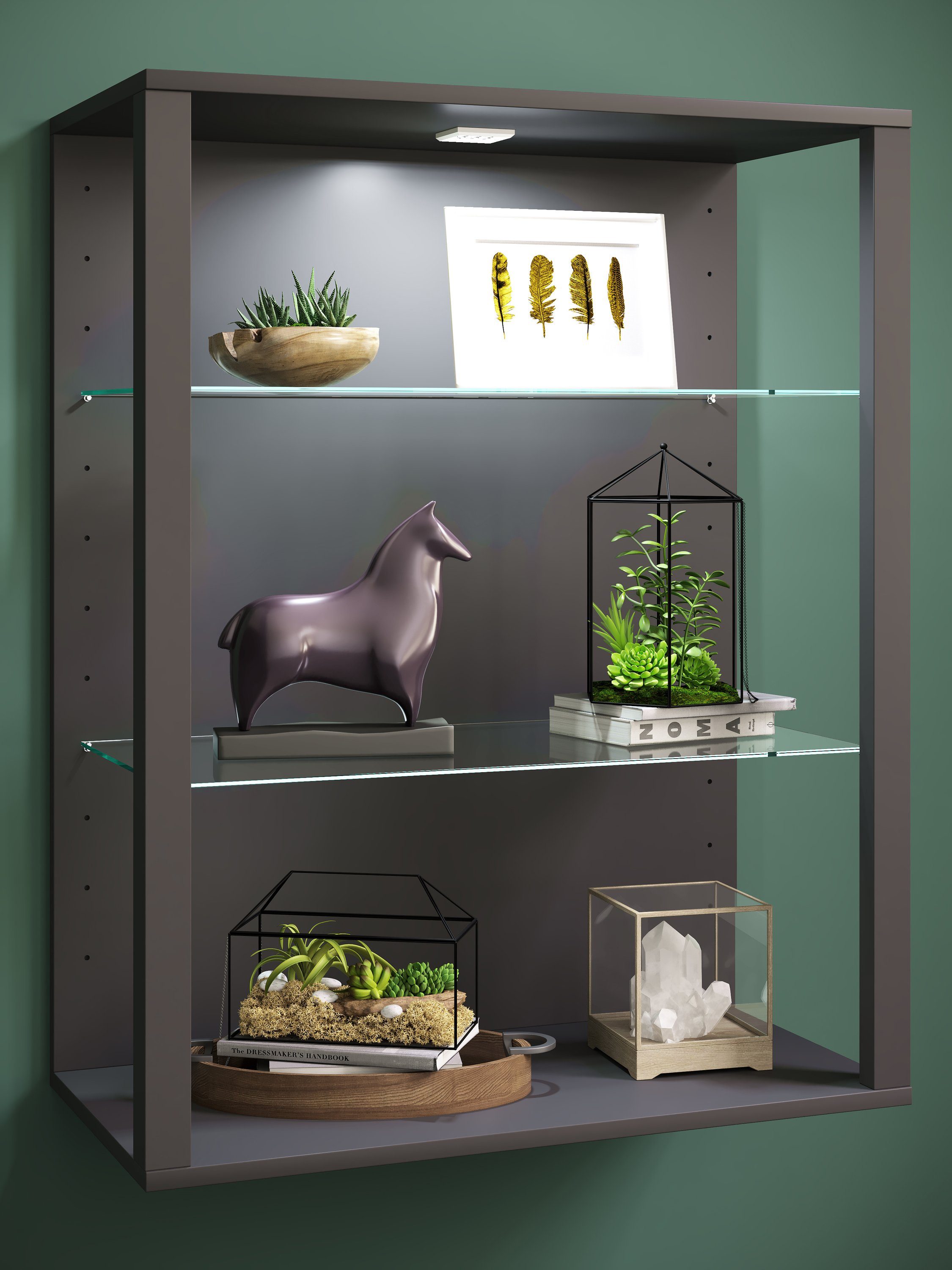 VCM Hängevitrine Wandregal Glasol H. 90 x B. 70 x T. 35 cm Glasvitrine hängend, Modern und platzsparend