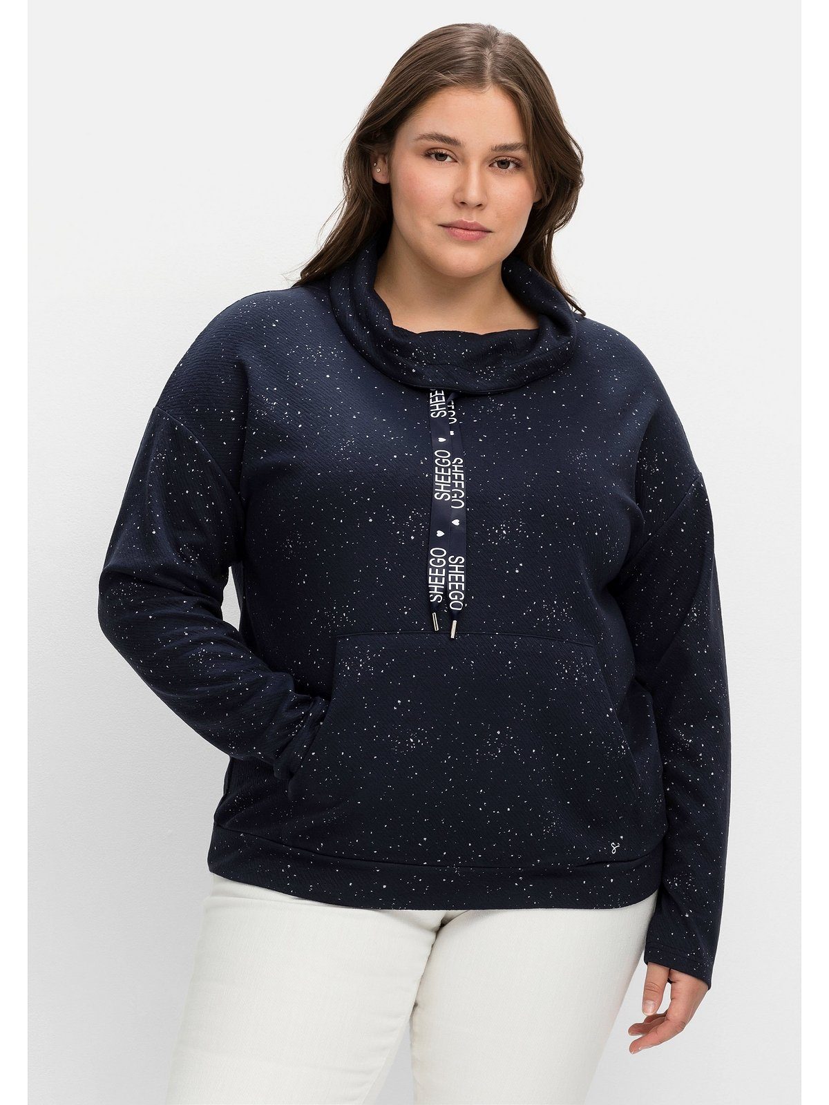 Große Sheego Sweatshirt mit in Größen Struktur-Qualität Minimalprint,