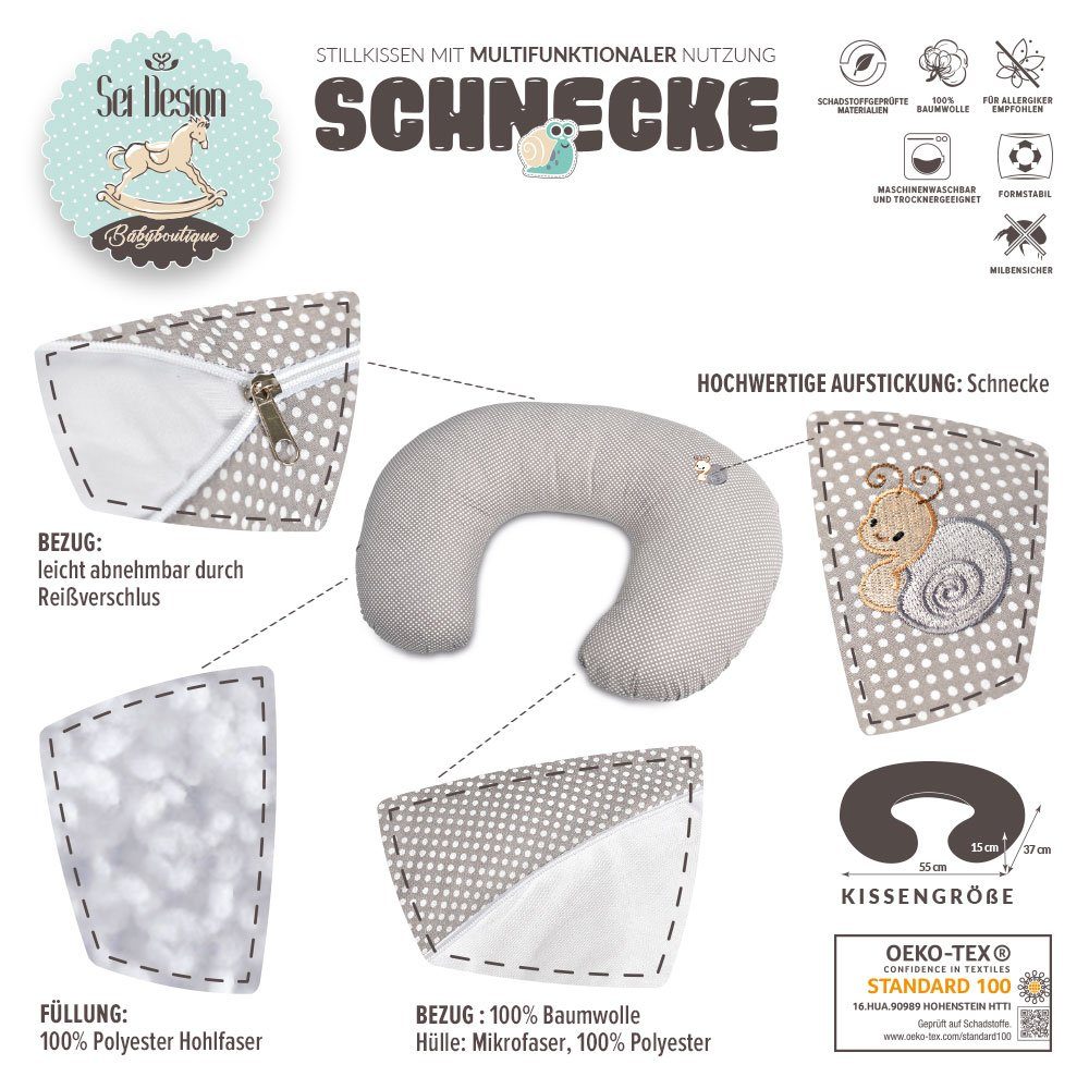 SEI Design Stillkissen Stillkissen klein Baumwolle Schwangerschaftskissen mit Bezug Stillmond Bezug, taupe 100% Stillhörnchen