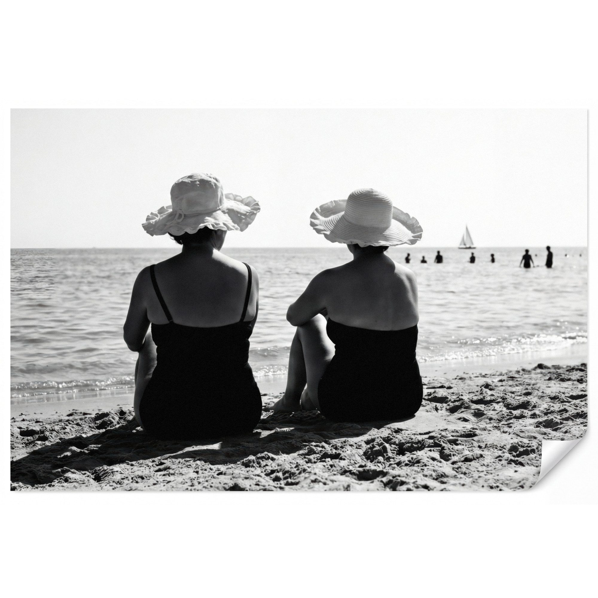 OnlyWow Fototapete Frauen – Sonnenhut – Strand – Schwarz – Weiß, Matt, bedruckt, Modern, Wandtapete, Schlafzimmer 350x220cm