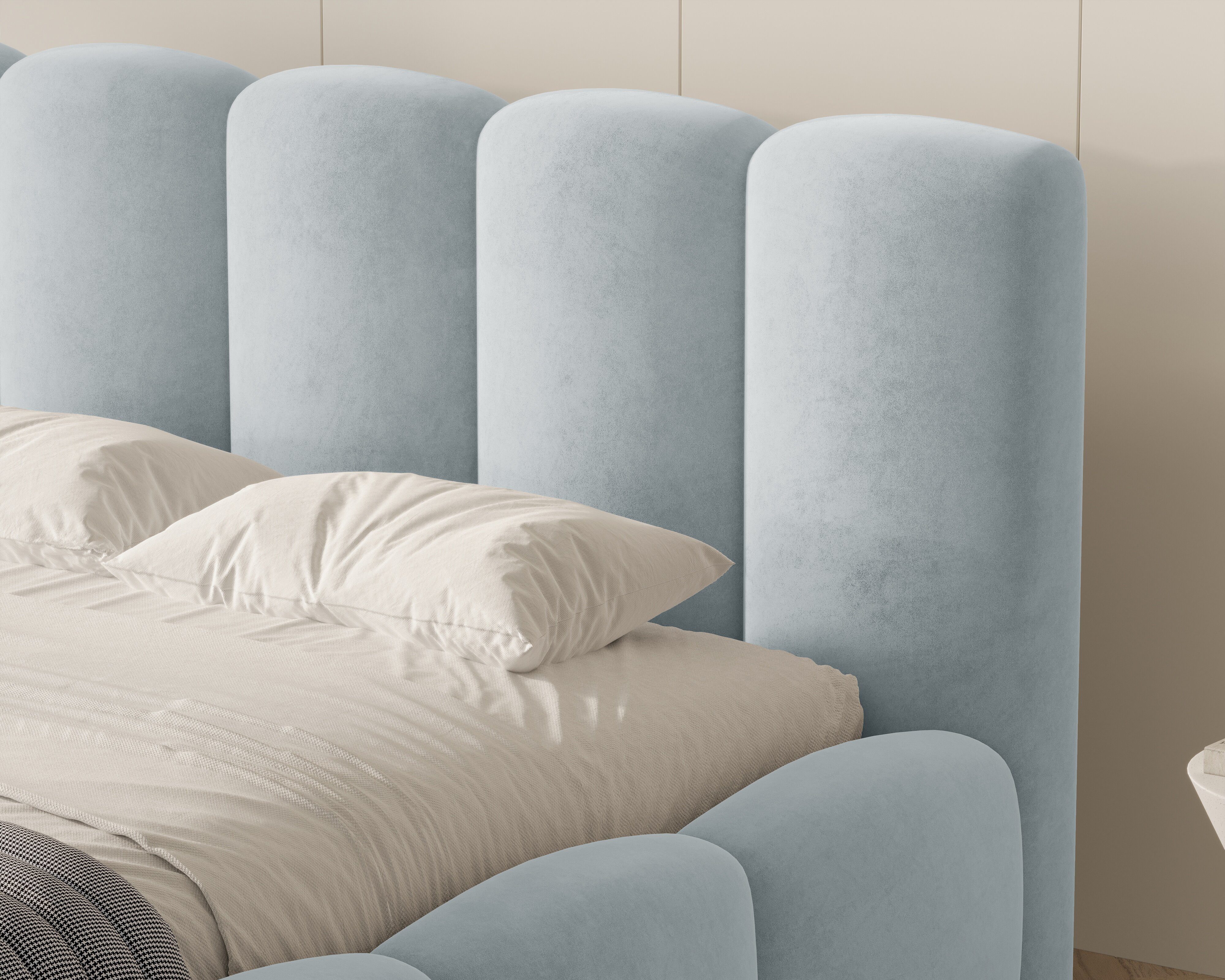 MOEBLO Polsterbett BUBBLE 18 (Polsterbett Bubble mit Bettkasten und Lattenrost aus Samt Velvet Velour Wolkenbett - Polsterbett 180), Maße (B x H x T): 163/183/203 x 100 x 220 cm