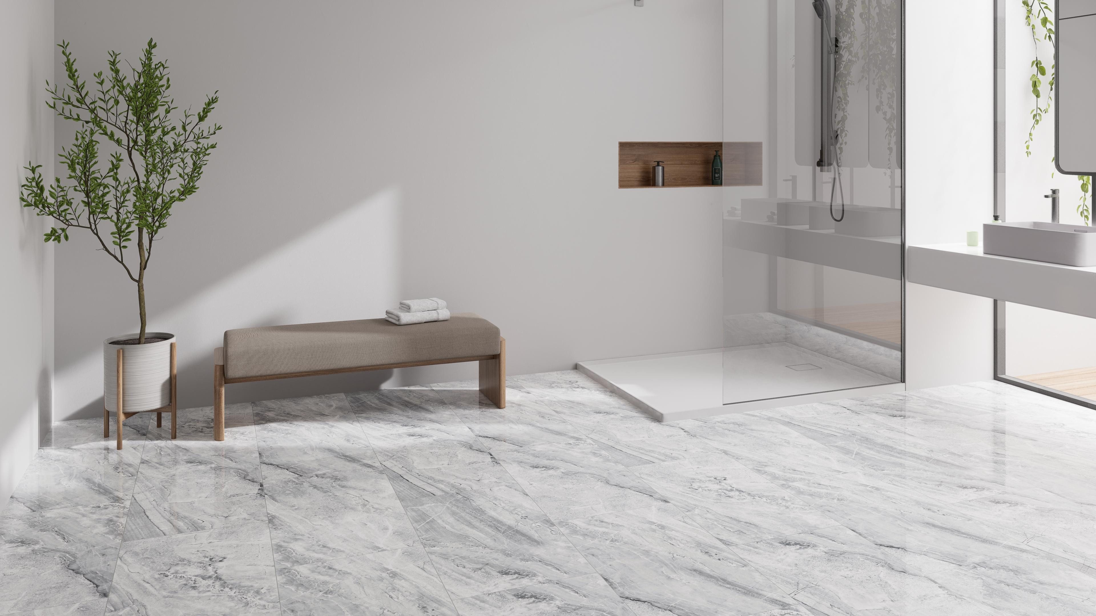 Check Vinylboden ; Klick-Vinyl >>2160 Glehner Marmor<<, Hochglanz-Fliese XL, inkl. Trittschalldämmung, In 1 Packung: 6 Paneele - 2,341m², 1 Packung: 6 Paneele - 2,341m²