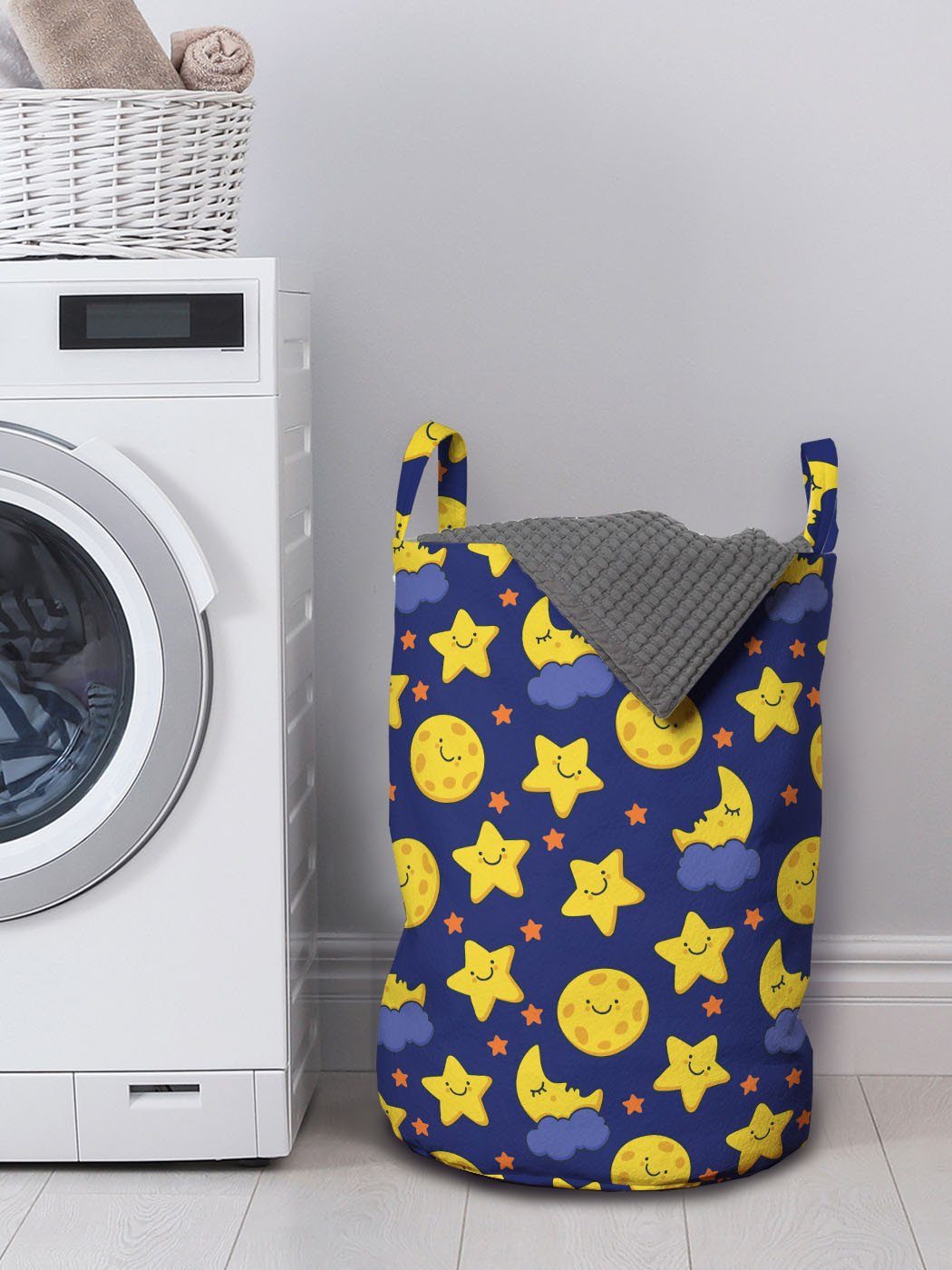 Abakuhaus Wäschesäckchen Wäschekorb mit Sleeping Moon für Waschsalons, Night Time Baby Kordelzugverschluss at Griffen