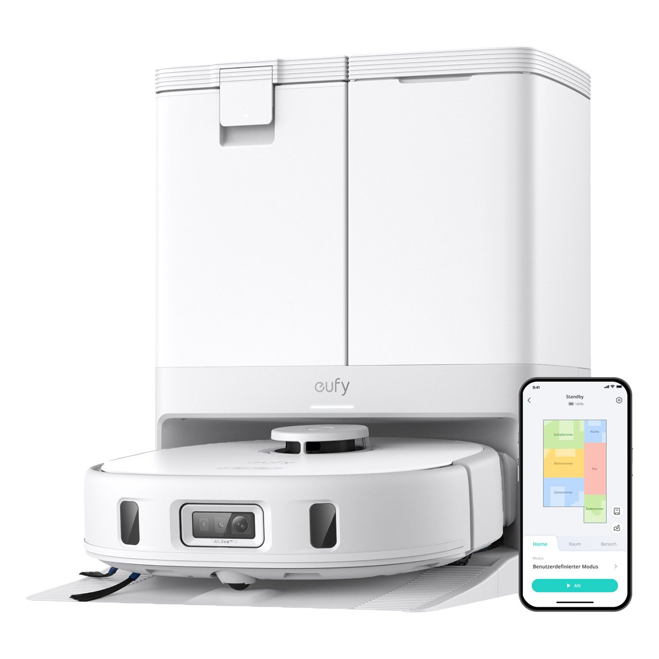 eufy Saugroboter X10 Pro Omni, ohne Beutel, App-Steuerbar, Hindernissensor, Rückkehr zur Station, Wischfunktion