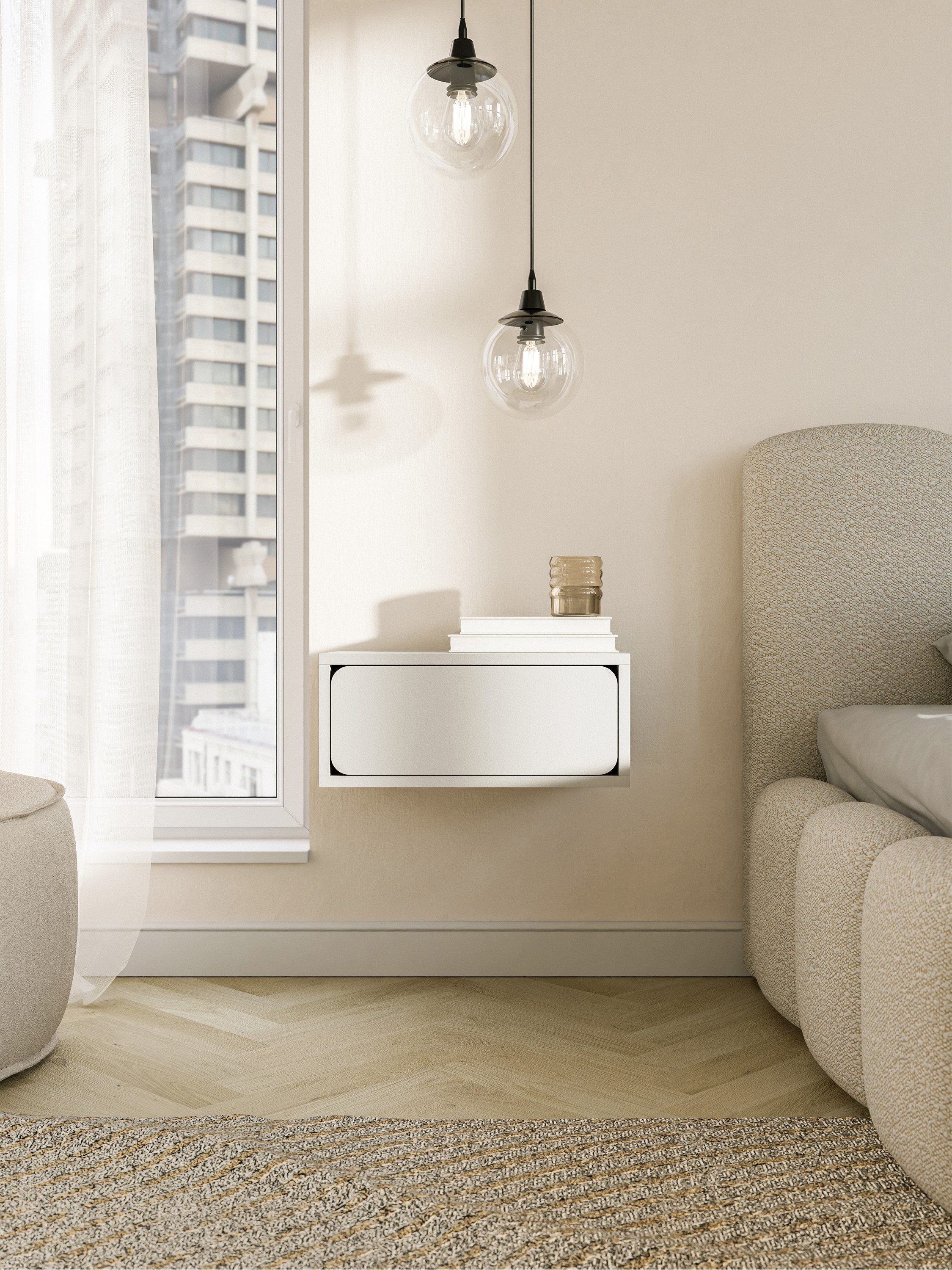 Selsey Nachttisch WUWU, hängend mit Schublade, Greige, 50 cm günstig online kaufen