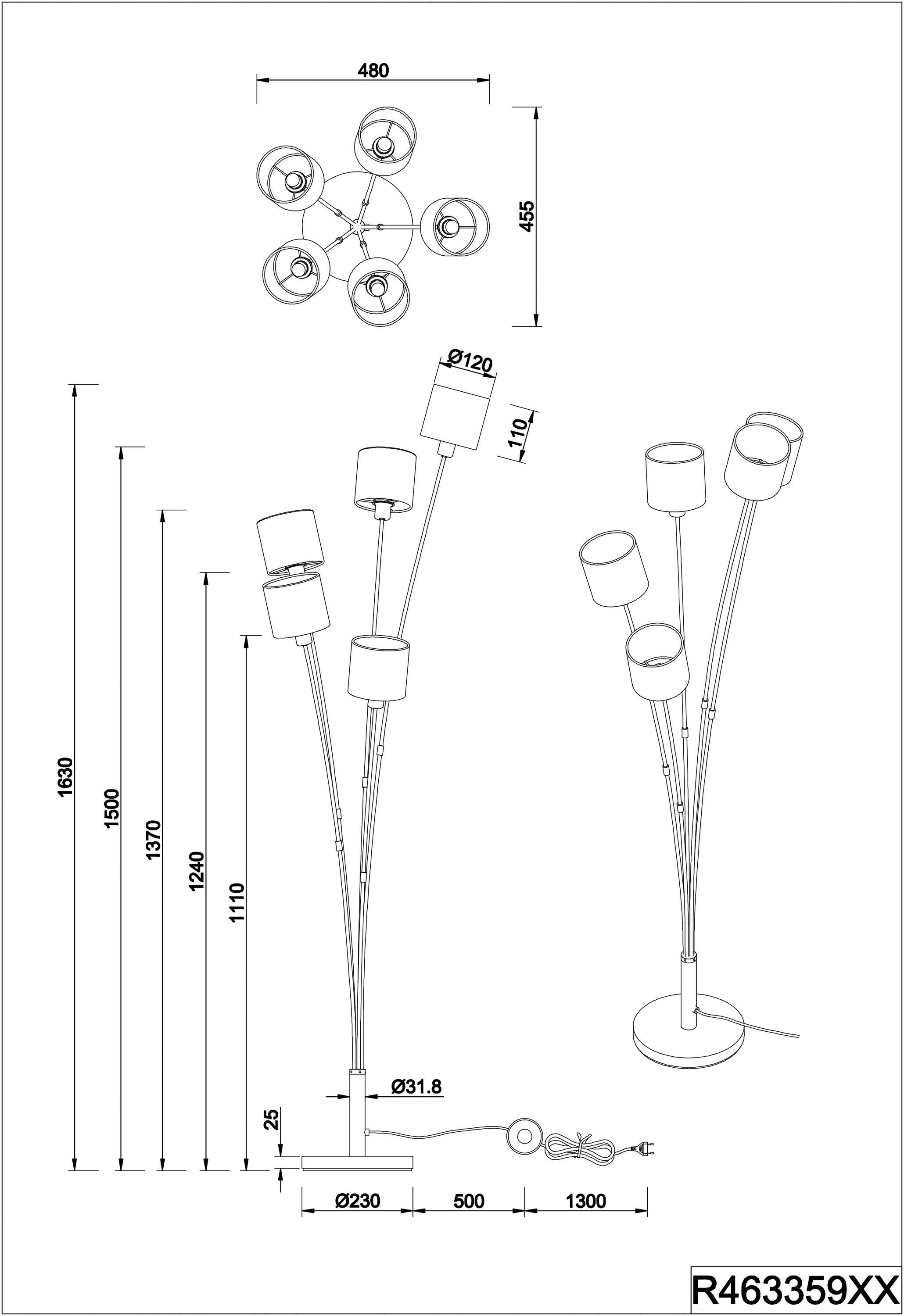 Reality Leuchten Stehlampe TOMMY cm) Stehleuchte, BHT (BHT Stehleuchte 48x163x45.50 Reality Leuchten