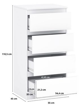 Feldmann-Wohnen Kommode A21b (A21b, 1 St., Kommode), 55x45x111cm weiß