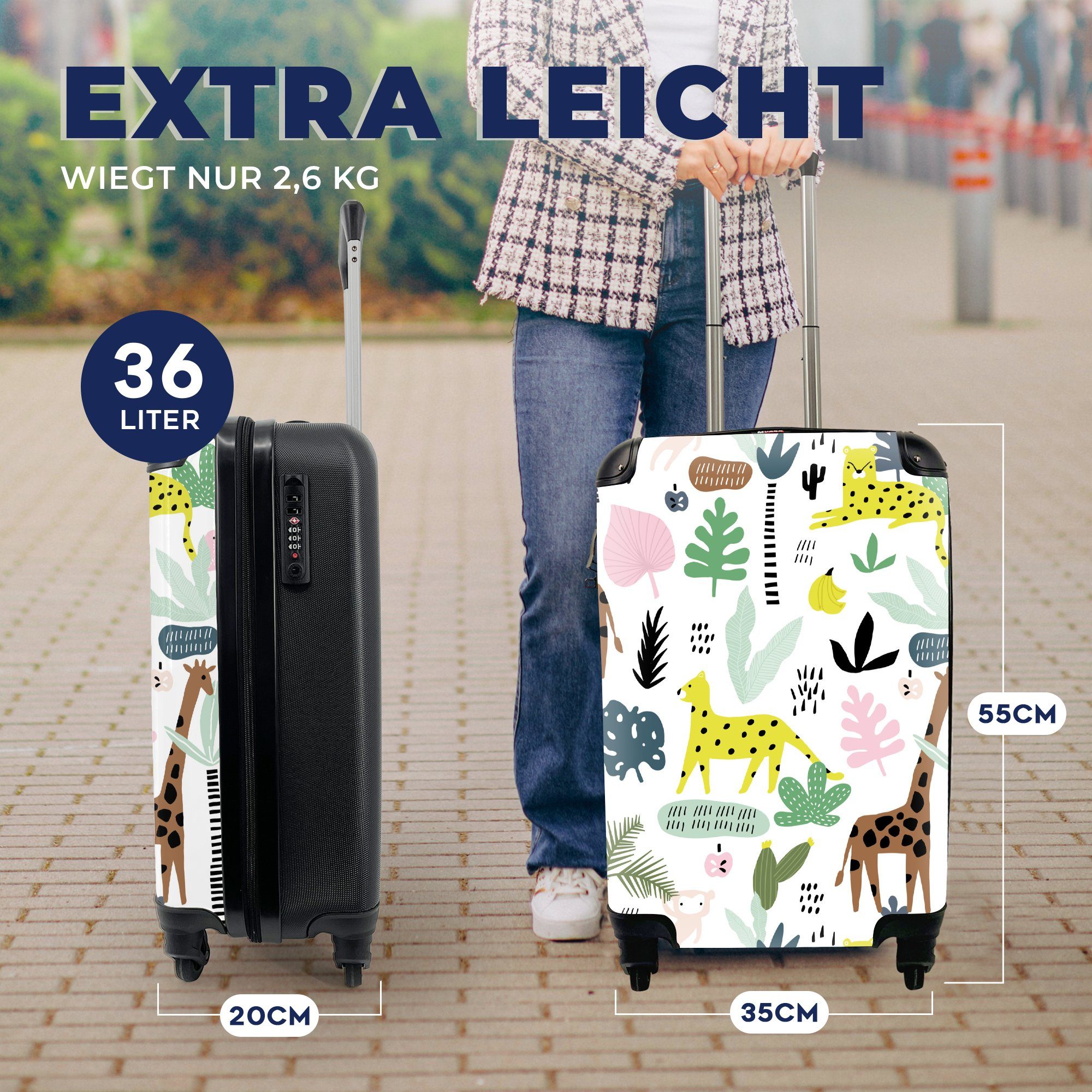 Reisetasche - - Handgepäckkoffer rollen, Ferien, Reisekoffer mit Tiere, Trolley, Früchte Dschungel MuchoWow Muster Handgepäck - für 4 Rollen,