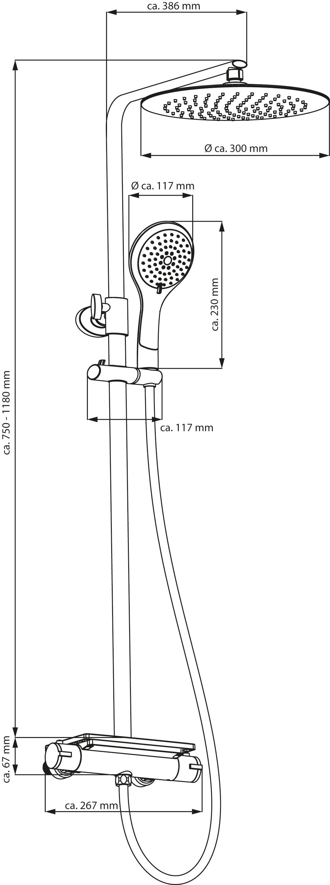 Eisl Brausegarnitur Grande Vita, Höhe 101 mit Thermostat Wandhalterung Ablage, Regendusche und cm, Duschsystem mit weiß-chromfarben