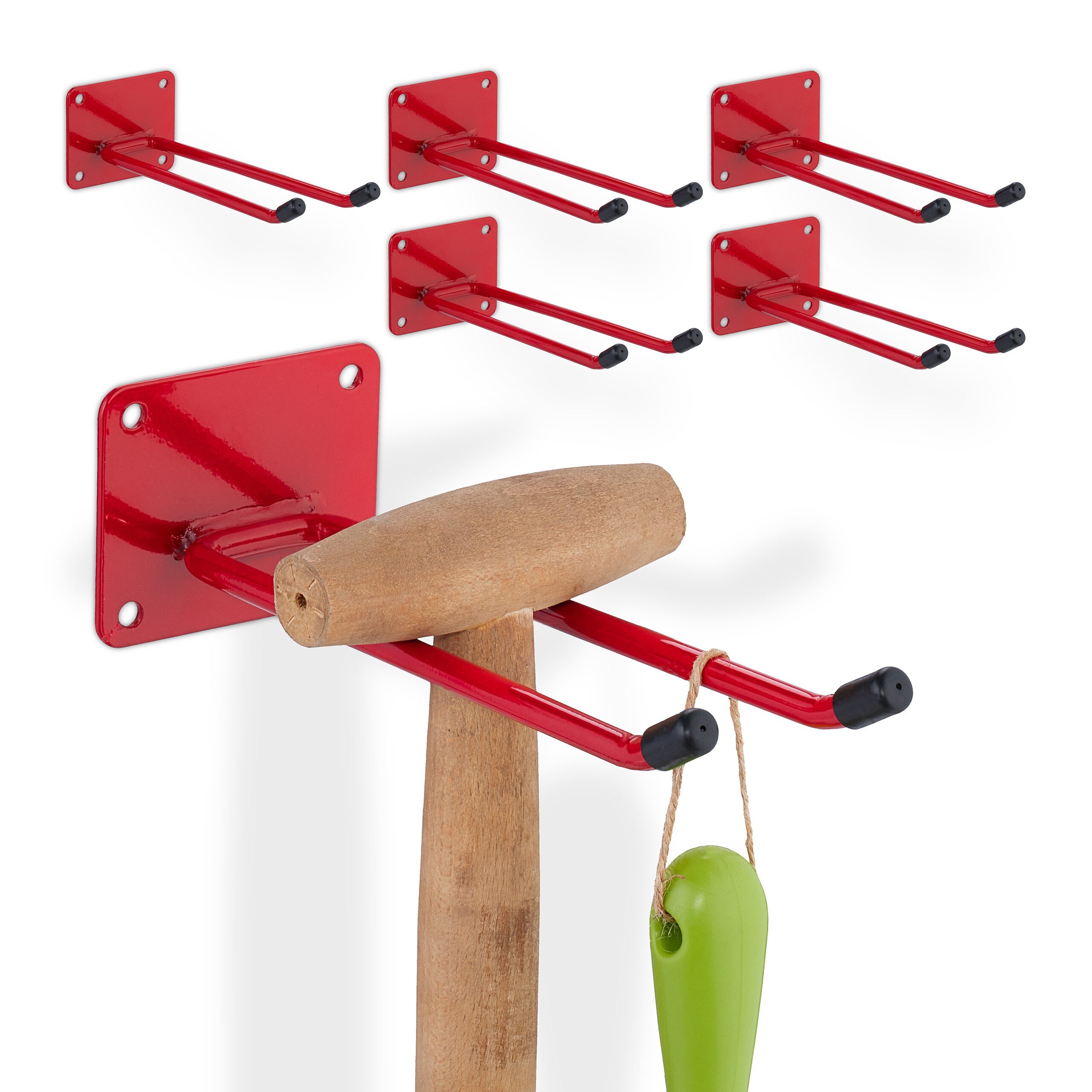 Gartengerätehalter 6x Roter Gerätehalter aus Stahl
