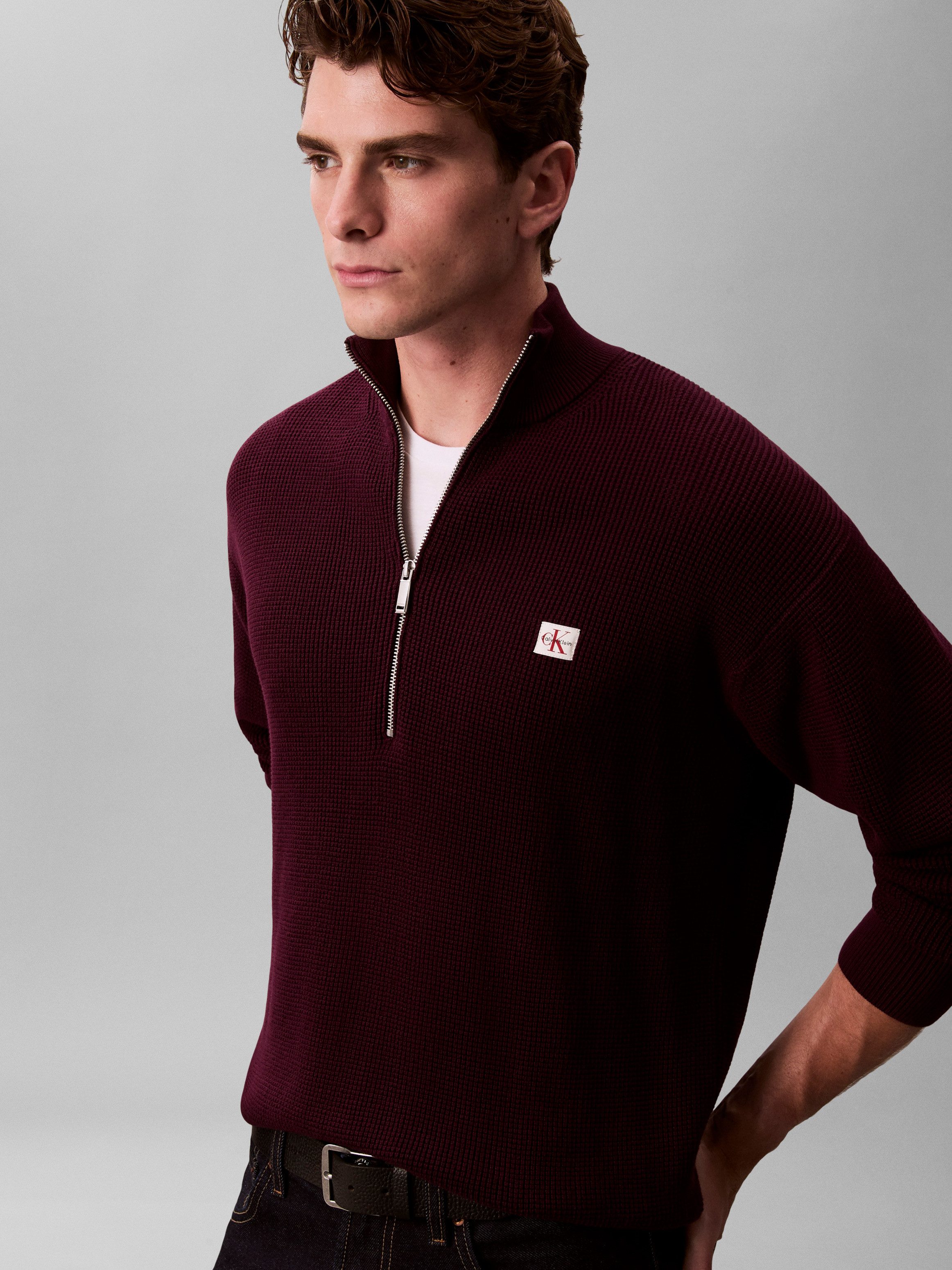 Calvin Klein Jeans Strickpullover Troyerkragen mit Reißverschluss, Regular Fit