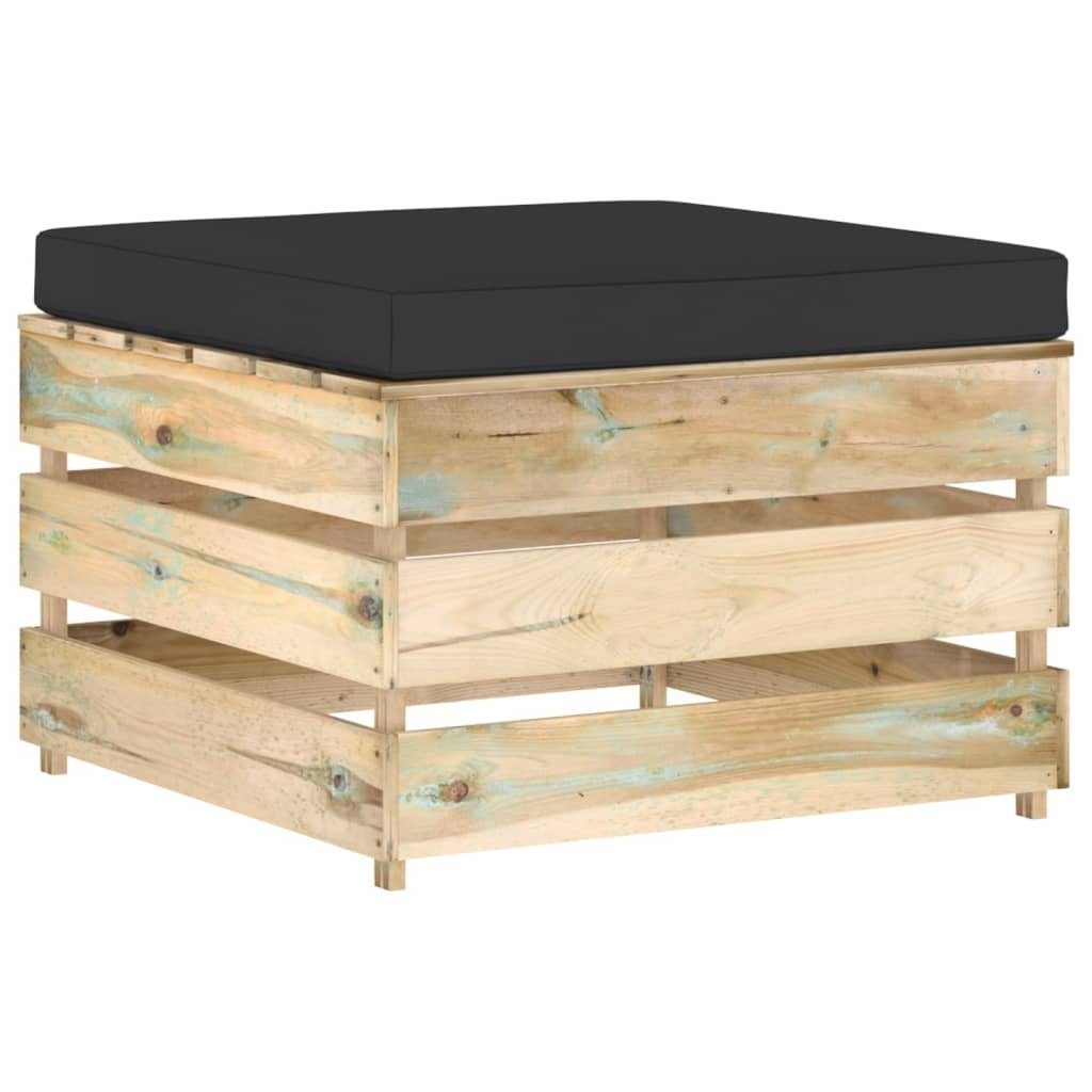 vidaXL Loungesofa Modulare Schwarz Grün und 1 Holz, Teile mit mane Imprägniertes Braun Kissen