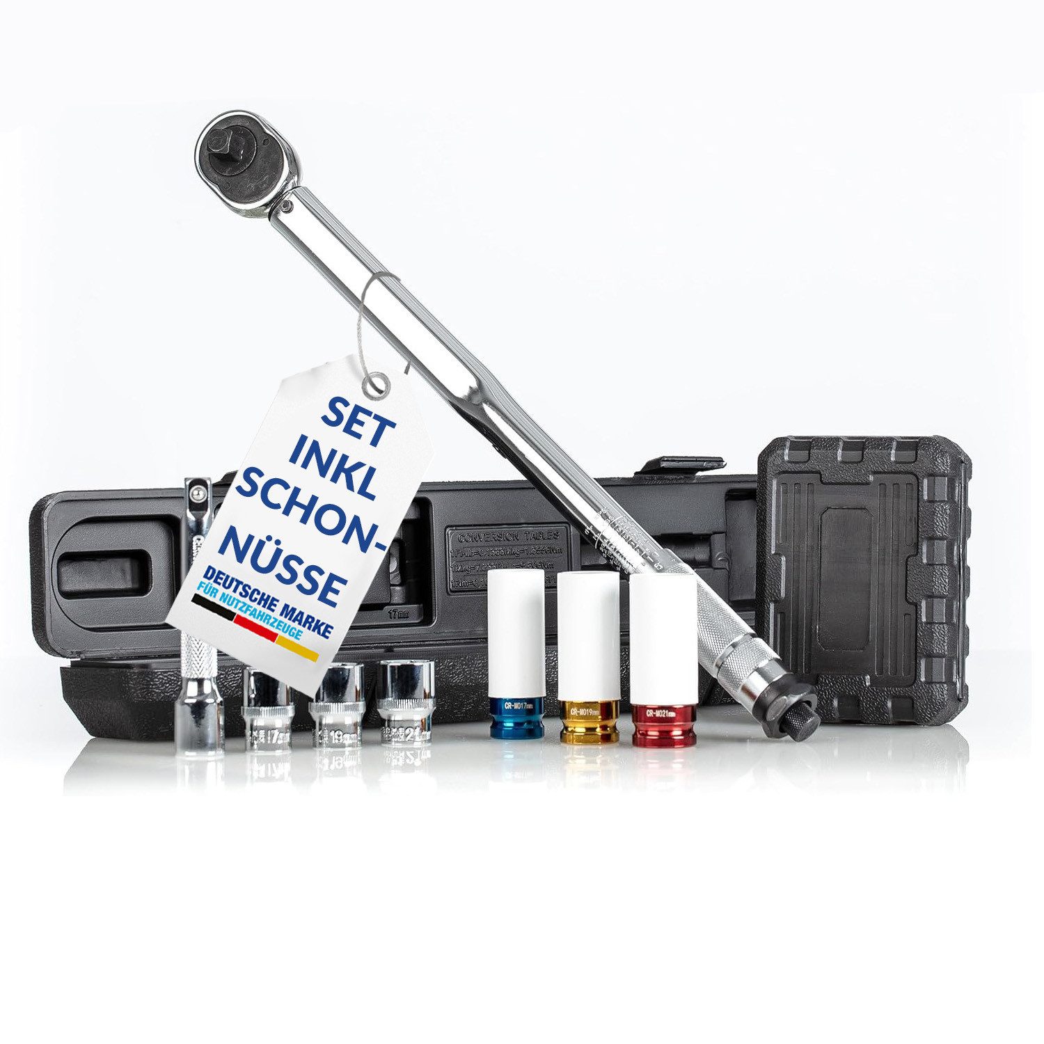 NTG Nutzfahrzeug Technik GmbH Drehmomentschlüssel 1/2" Zoll 40-210Nm 17 19 21 mm Alustecknüsse Auto PKW + Koffer