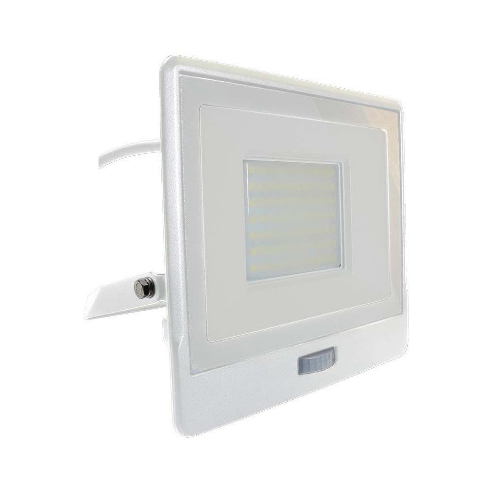 V-TAC LED Flutlichtstrahler, LED-Leuchtmittel fest verbaut, Neutralweiß, LED Flutlichtstrahler Wandleuchte Aluminium Weiß Bewegungsmelder IP65