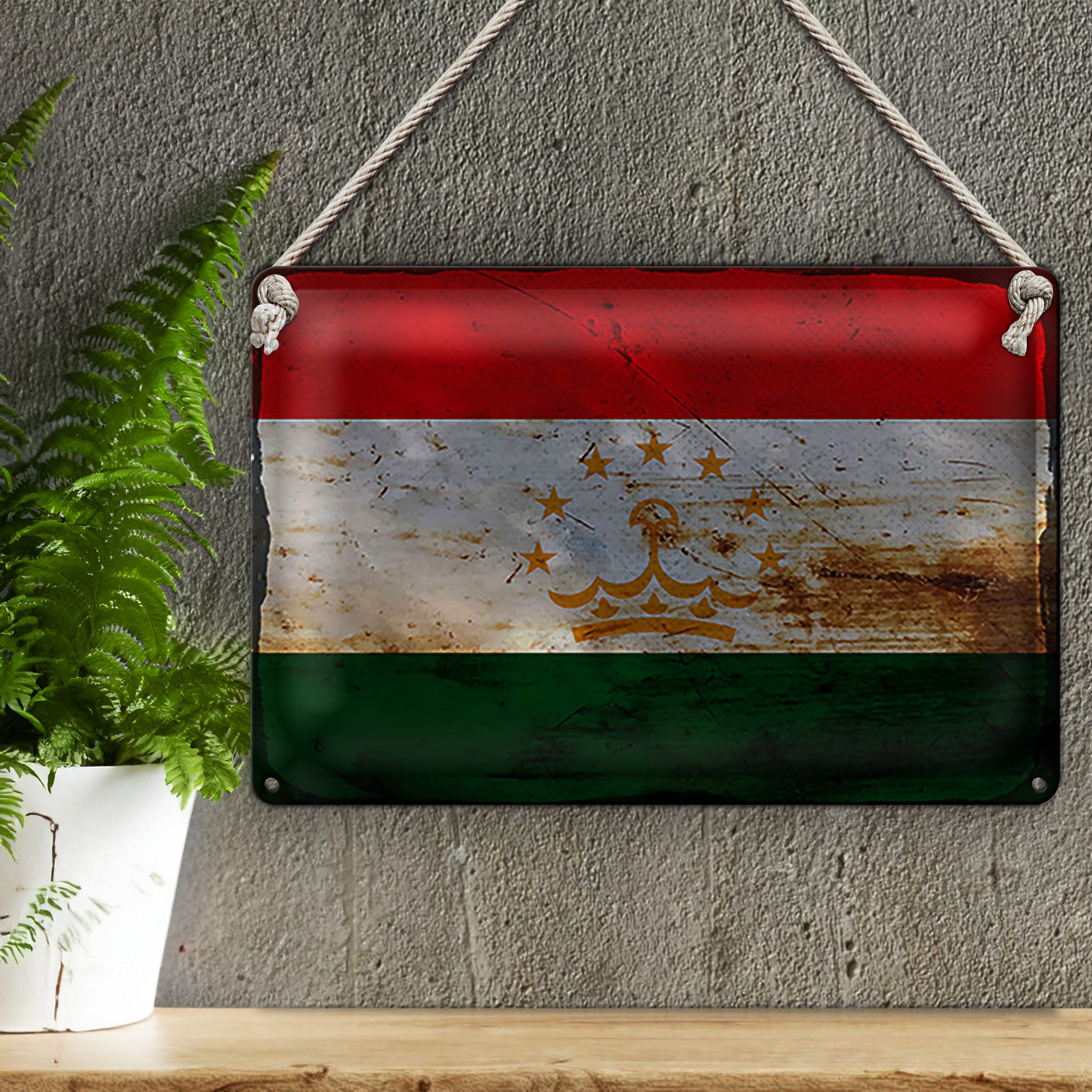 Roomando Metallschild Flagge Tadschikistan 18x12cm Tajikistan Rost