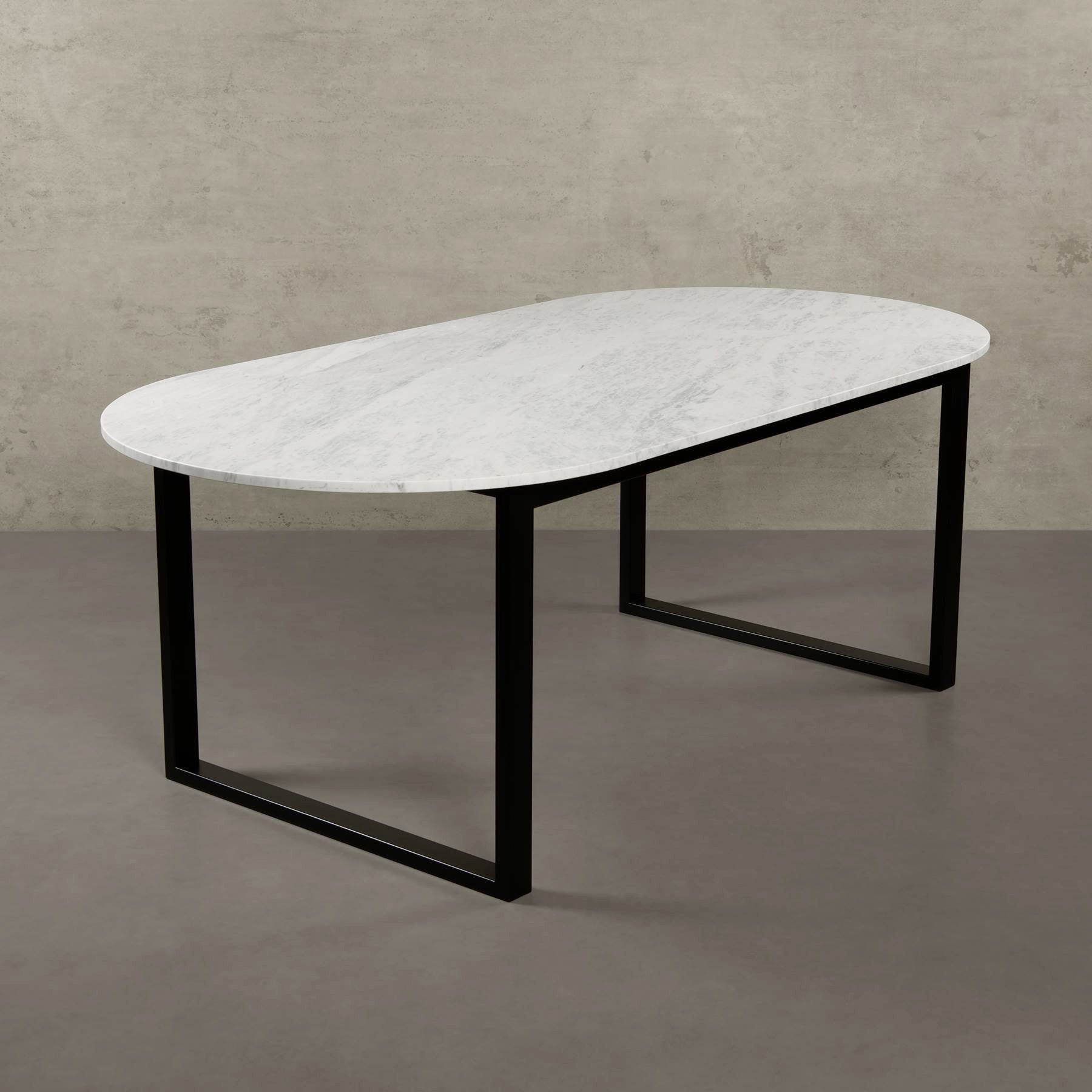 MAGNA Atelier Esstisch BERGEN OVAL mit Marmor Tischplatte, Garten Esstisch für den Aussenbereich, Metallgestell, 200x100x75cm