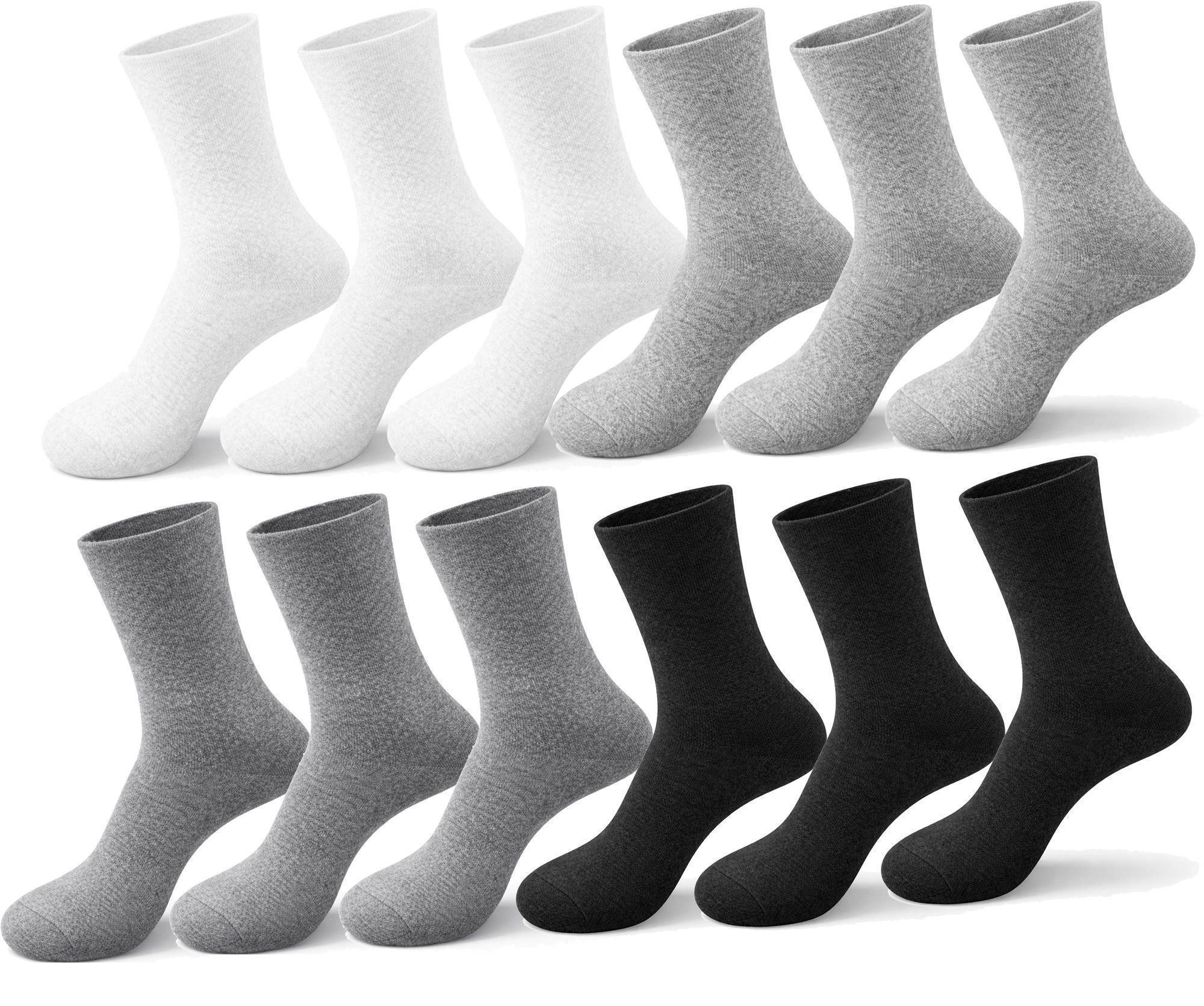 EloModa Freizeitsocken Damen Socken 12 Paar Baumwolle ohne Gummidruck Komfortbund, atmungsakt (12-Paar, 12 Paar) Ohne Gummidruck, druckfreier Komfortbund, ideal für empfindliche Füße