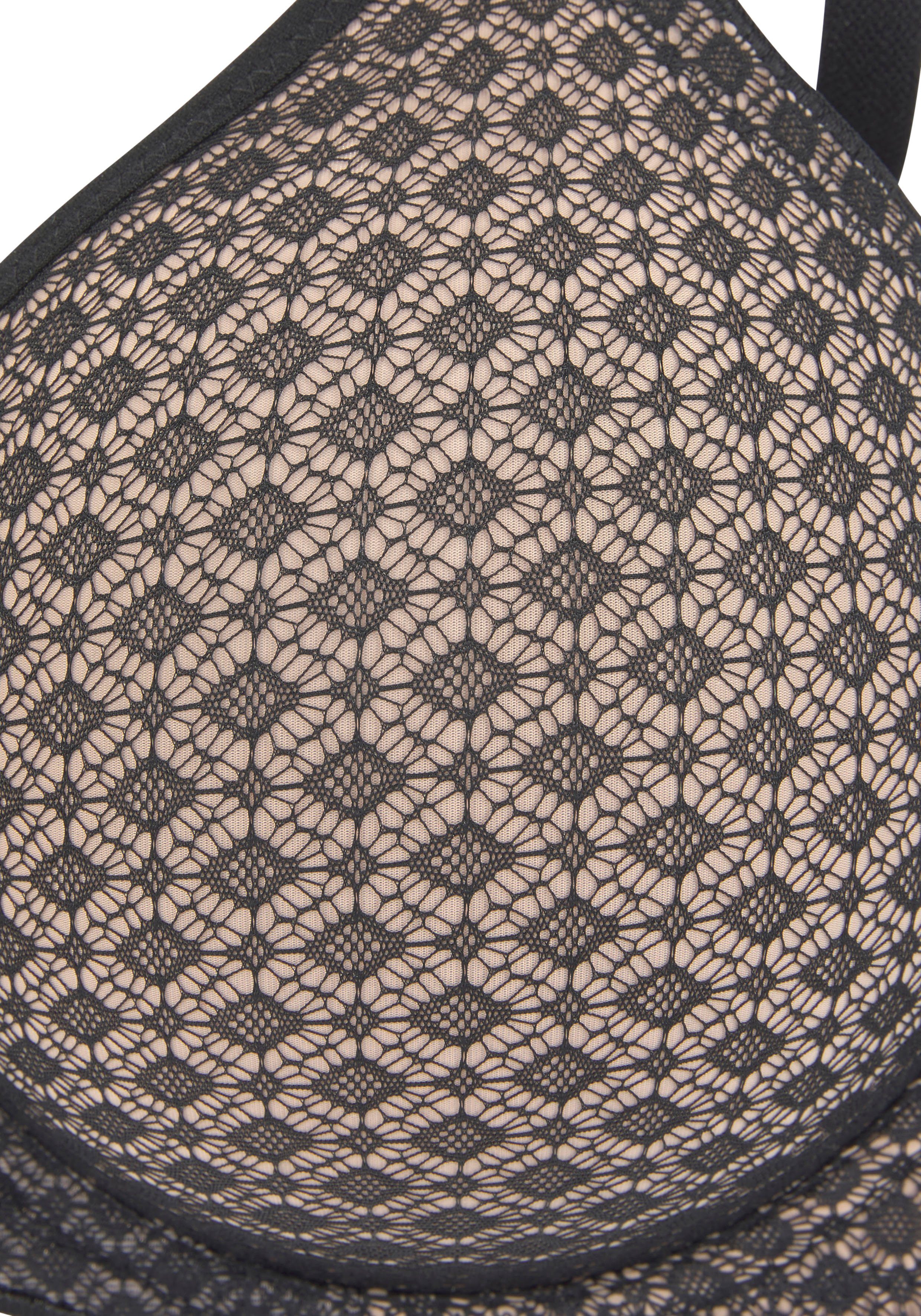 Basic und Stück) T-Shirt-BH Spitze, fleur Dessous 2 Bügel schwarz-nougat+weiß (Packung, grafischer petite mit